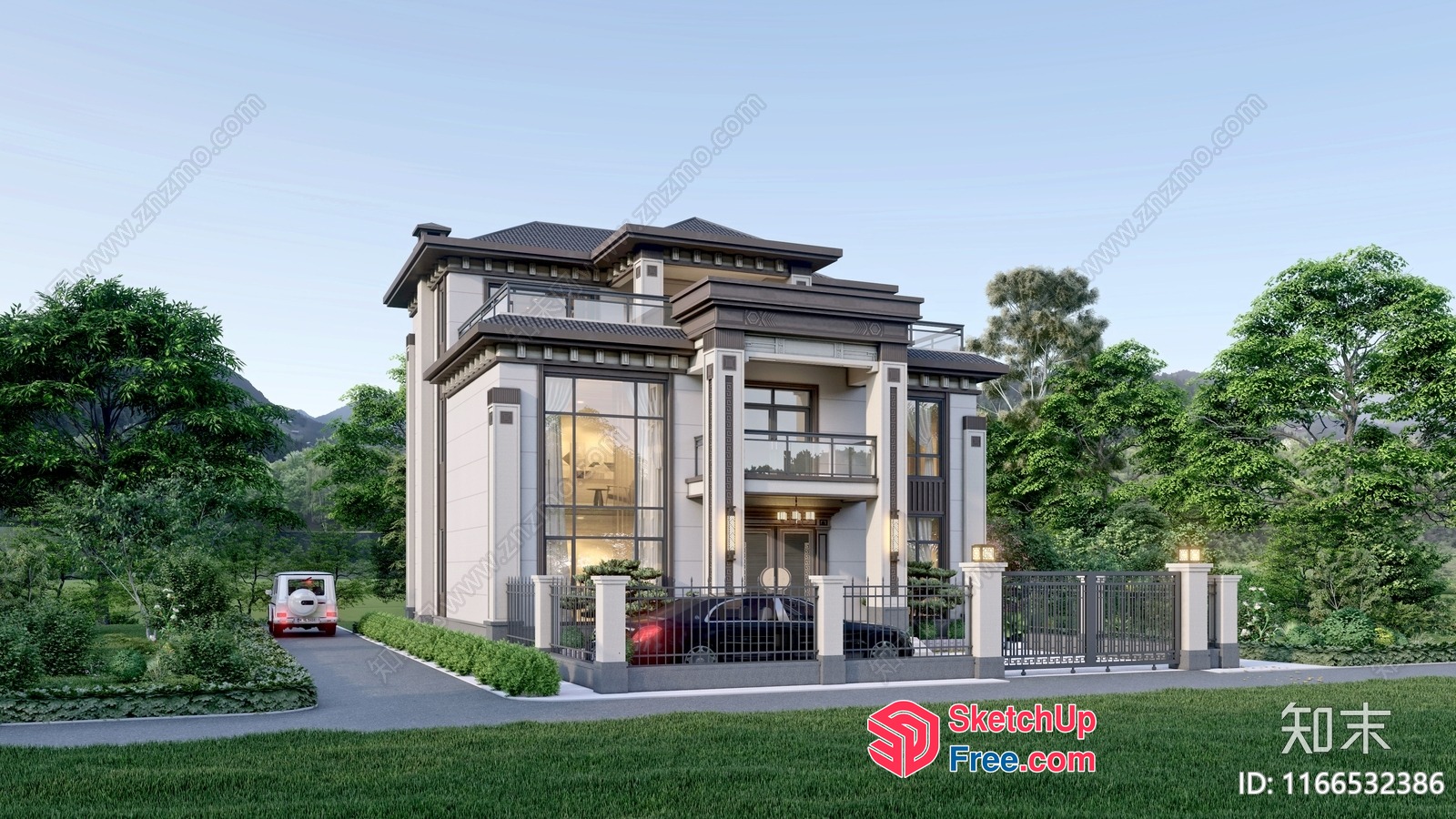 Luxury Villa With Elegant Balconies And Stairway 3D SketchUp File