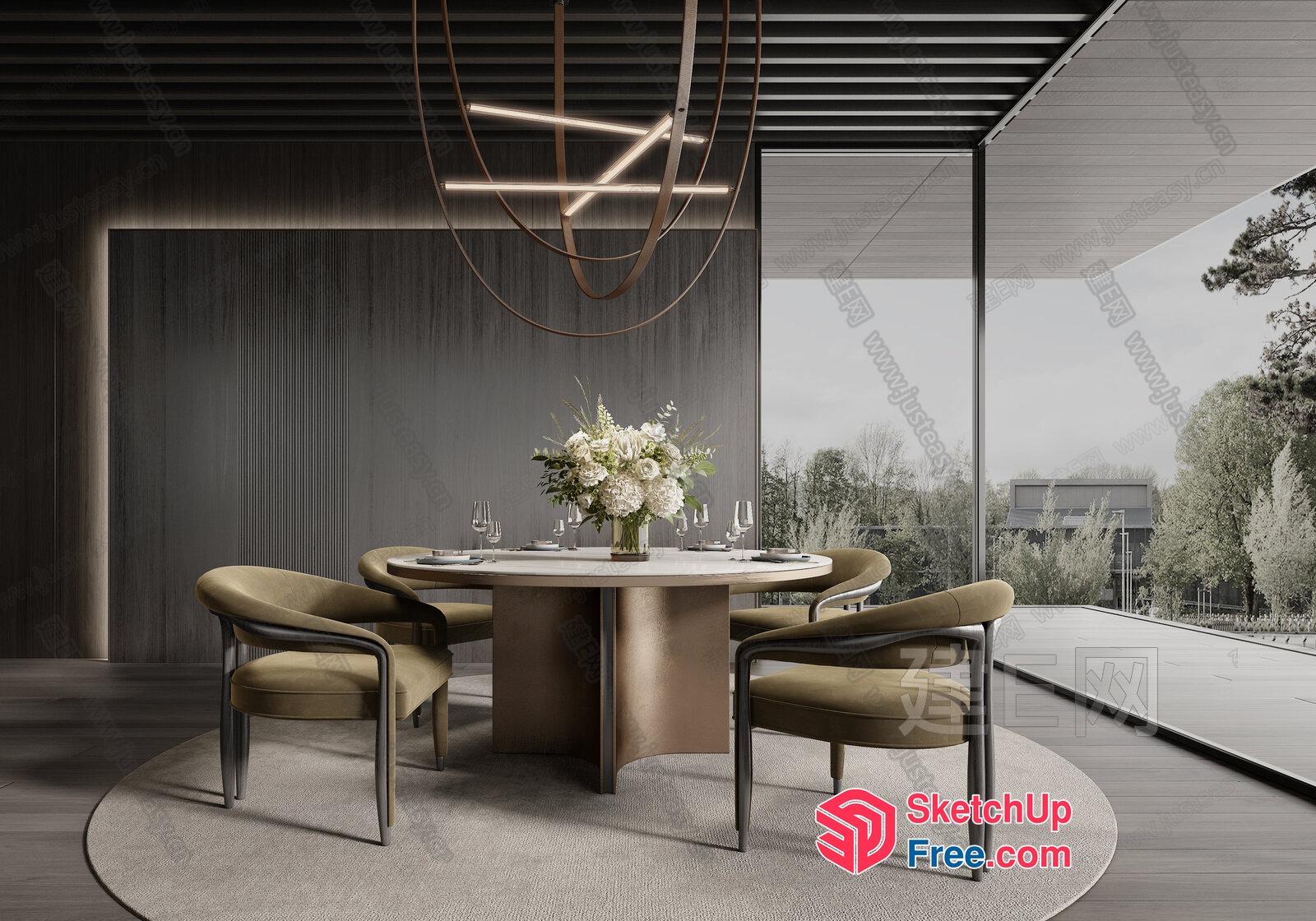 Elegant Modern Dining Room With Stunning Chandelier 3D SketchUp File