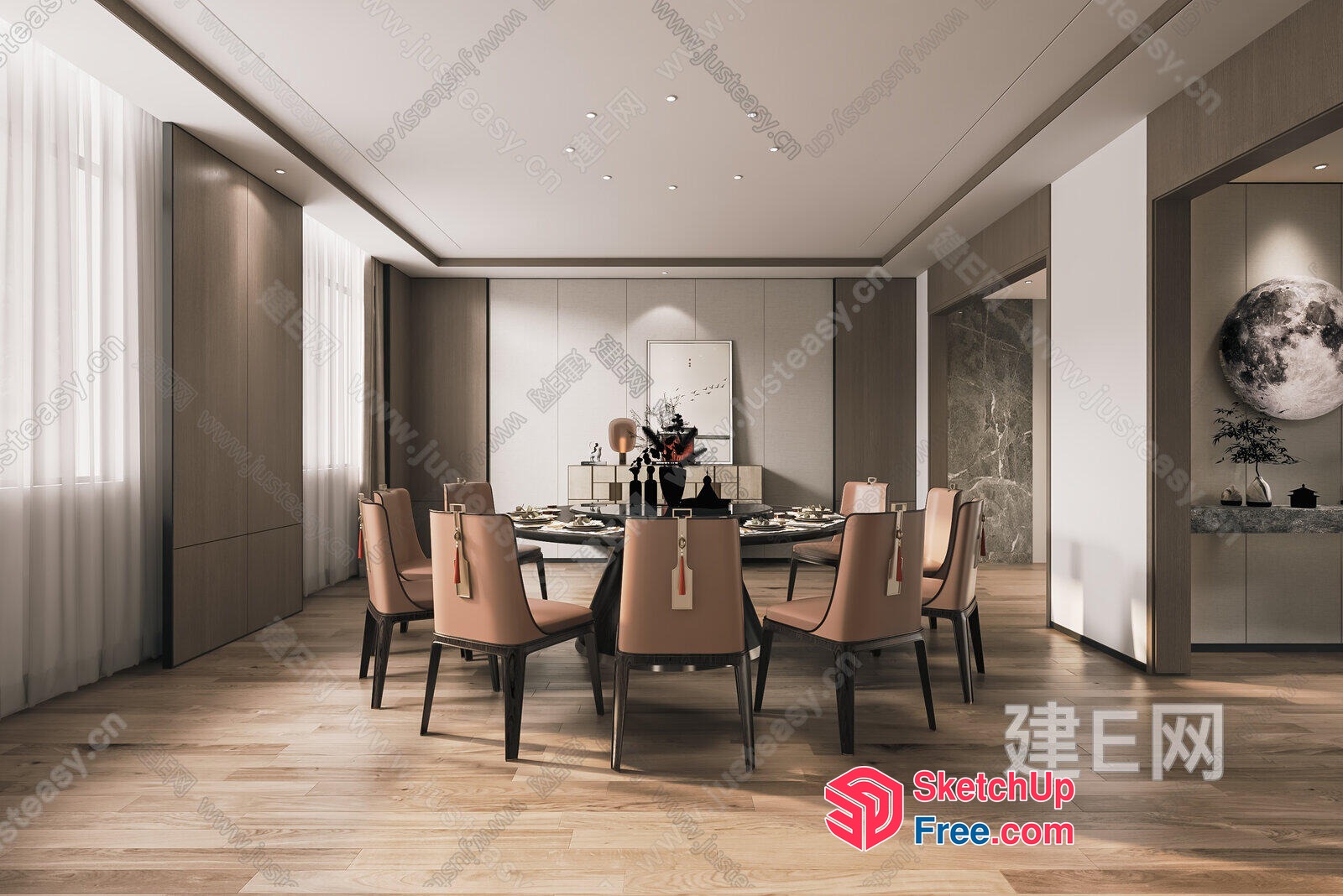 Modern Asian-Inspired Dining Room 3D SketchUp File