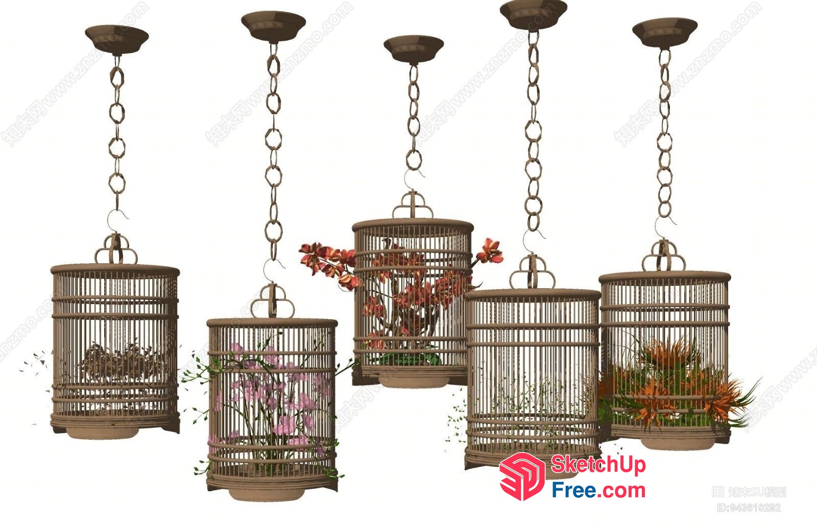 Hanging Bird Cages With Floral Decorations 3D SketchUp File
