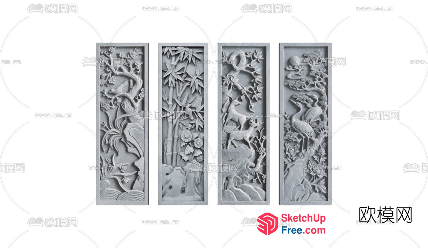 Beautifully Carved Nature Scene Wall Panels 3D SketchUp File