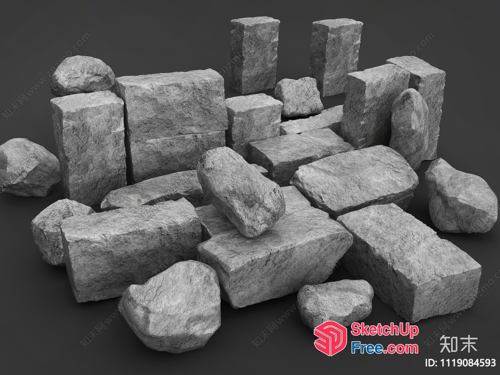 Grey Stone Blocks 3D SketchUp File