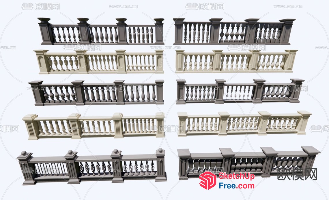 Ornate Balcony Railing Collection 3D SketchUp File