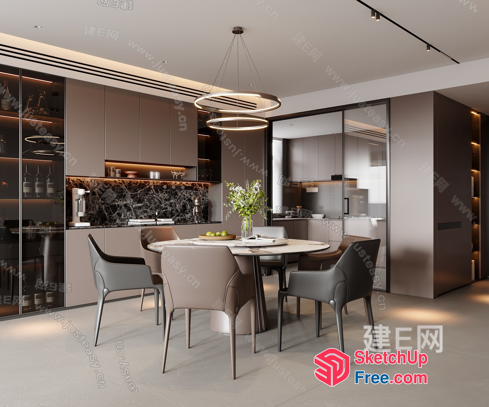 Modern Dining Room With Sleek Furniture And Ambient Lighting 3D SketchUp File