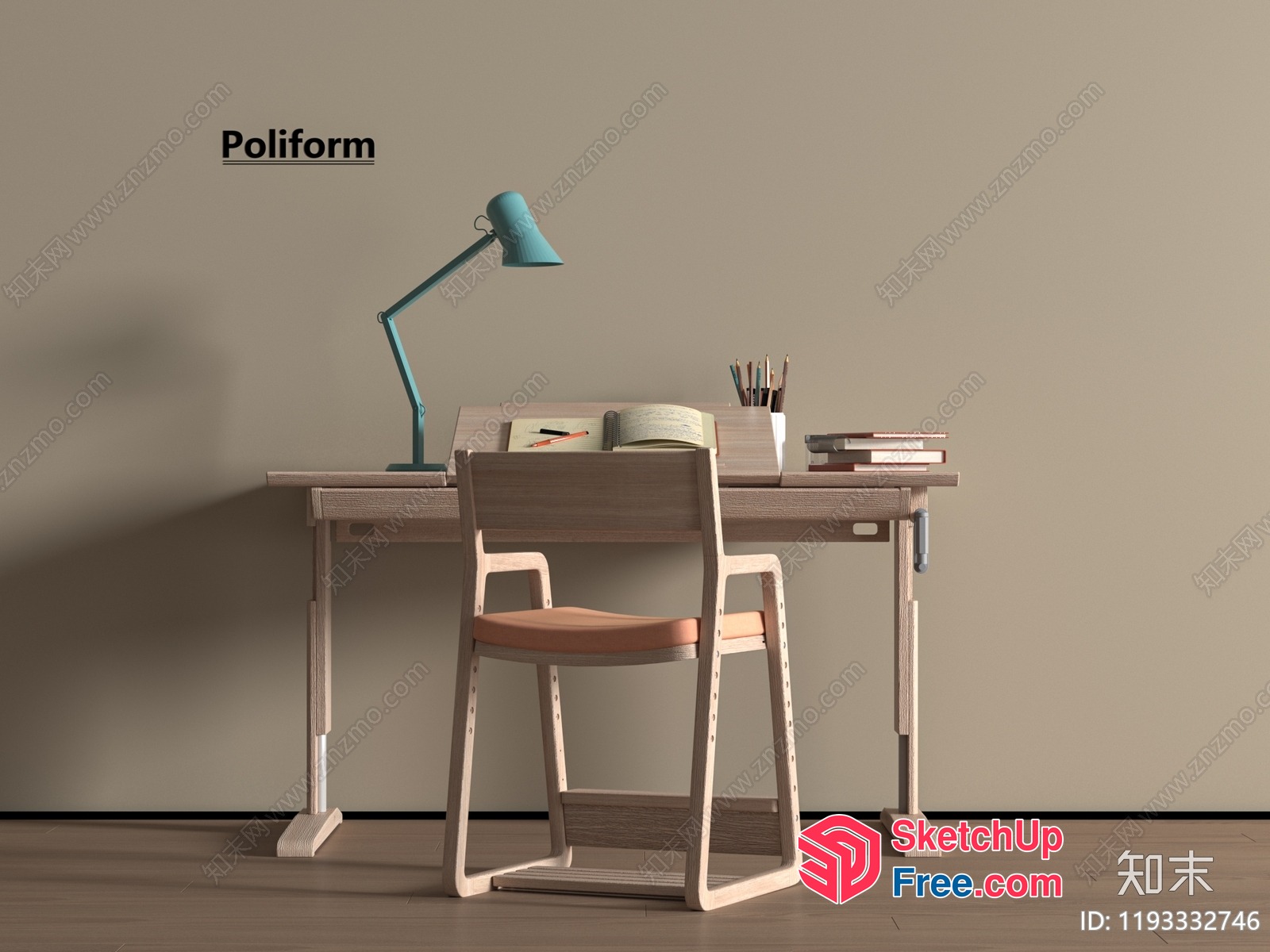 Minimalist Study Room With Desk And Chair 3D SketchUp File
