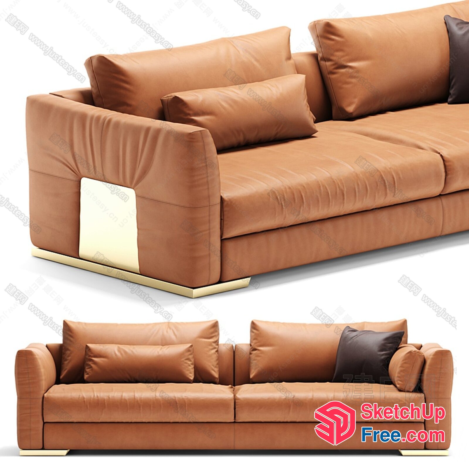 Elegant Leather Sofa With Modern Design And Gold Accents 3D SketchUp File