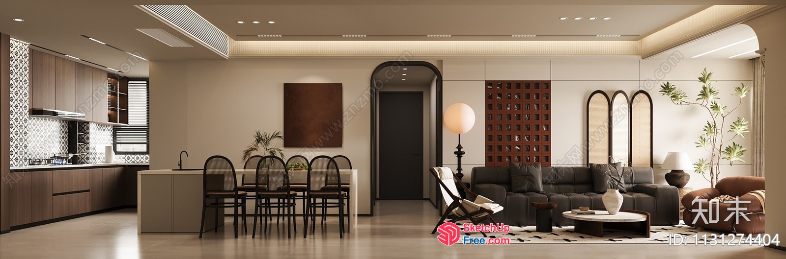 Modern Living Room And Dining Room Interior 3D SketchUp File