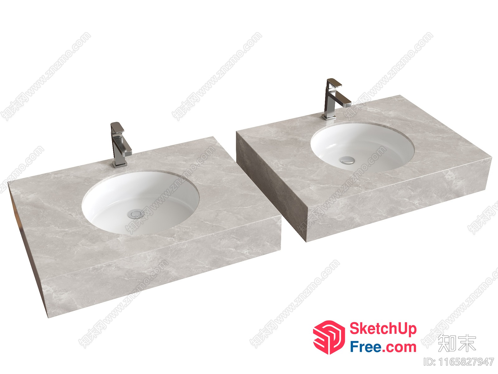 Two Modern Grey Marble Wash Basins With White Sinks 3D SketchUp File