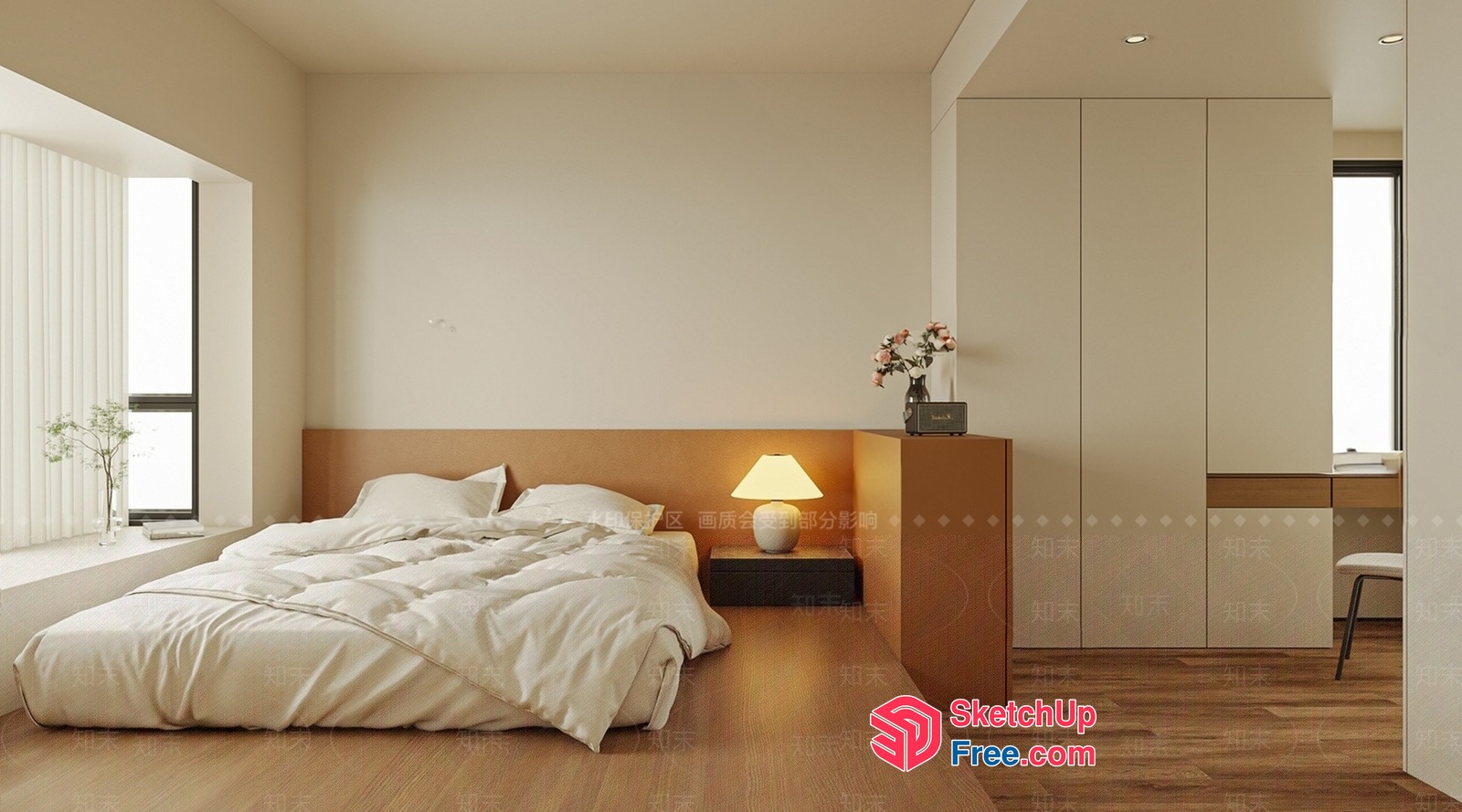 Modern Minimalist Japanese Style Bedroom 3D SketchUp File