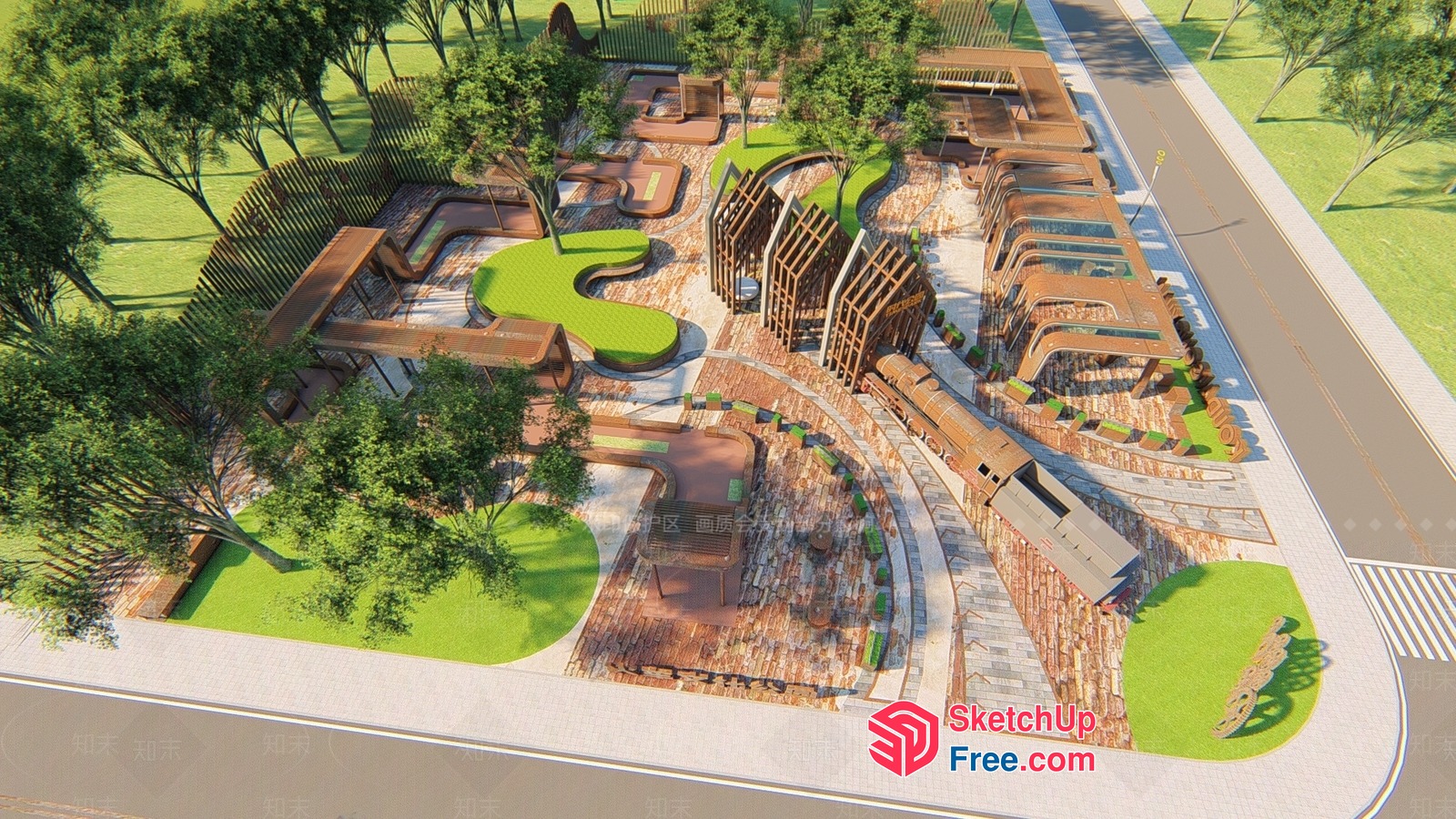 Modern Outdoor Park And Recreation Area 3D SketchUp File