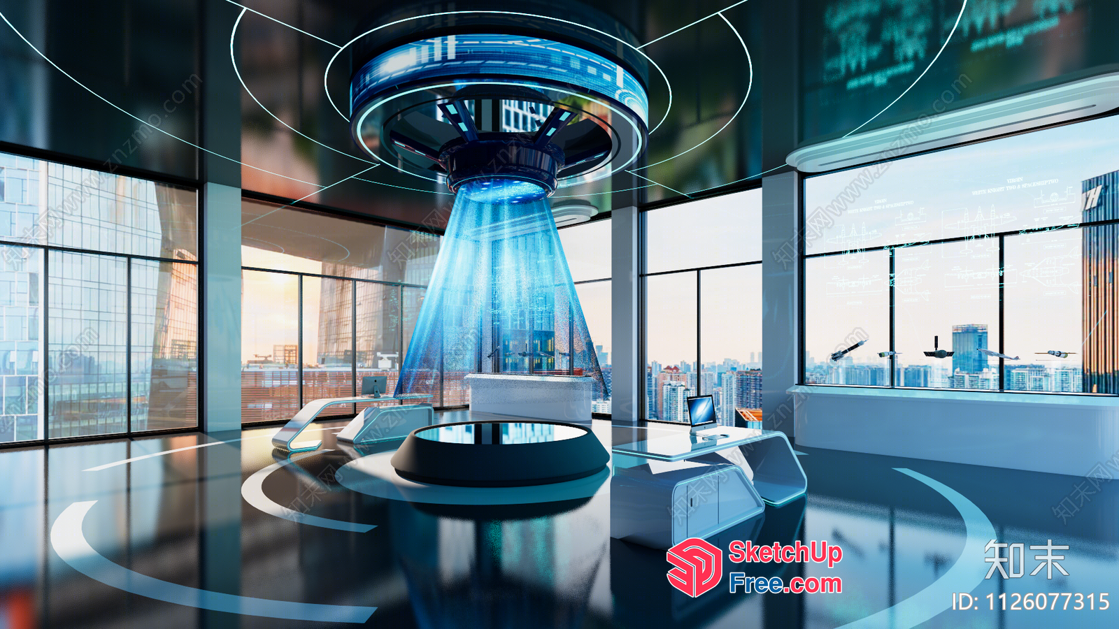 Futuristic High-Tech Office Interior 3D SketchUp File