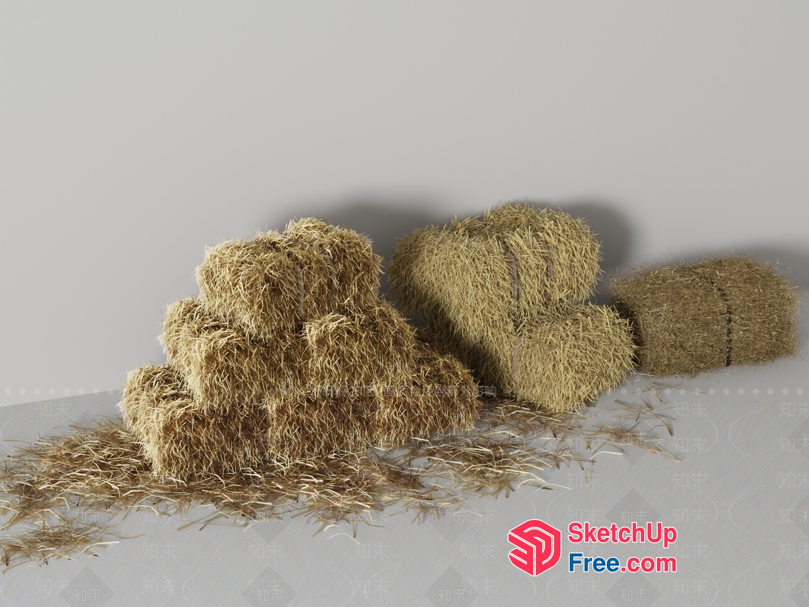 Hay Bales And Loose Hay On The Floor 3D SketchUp File