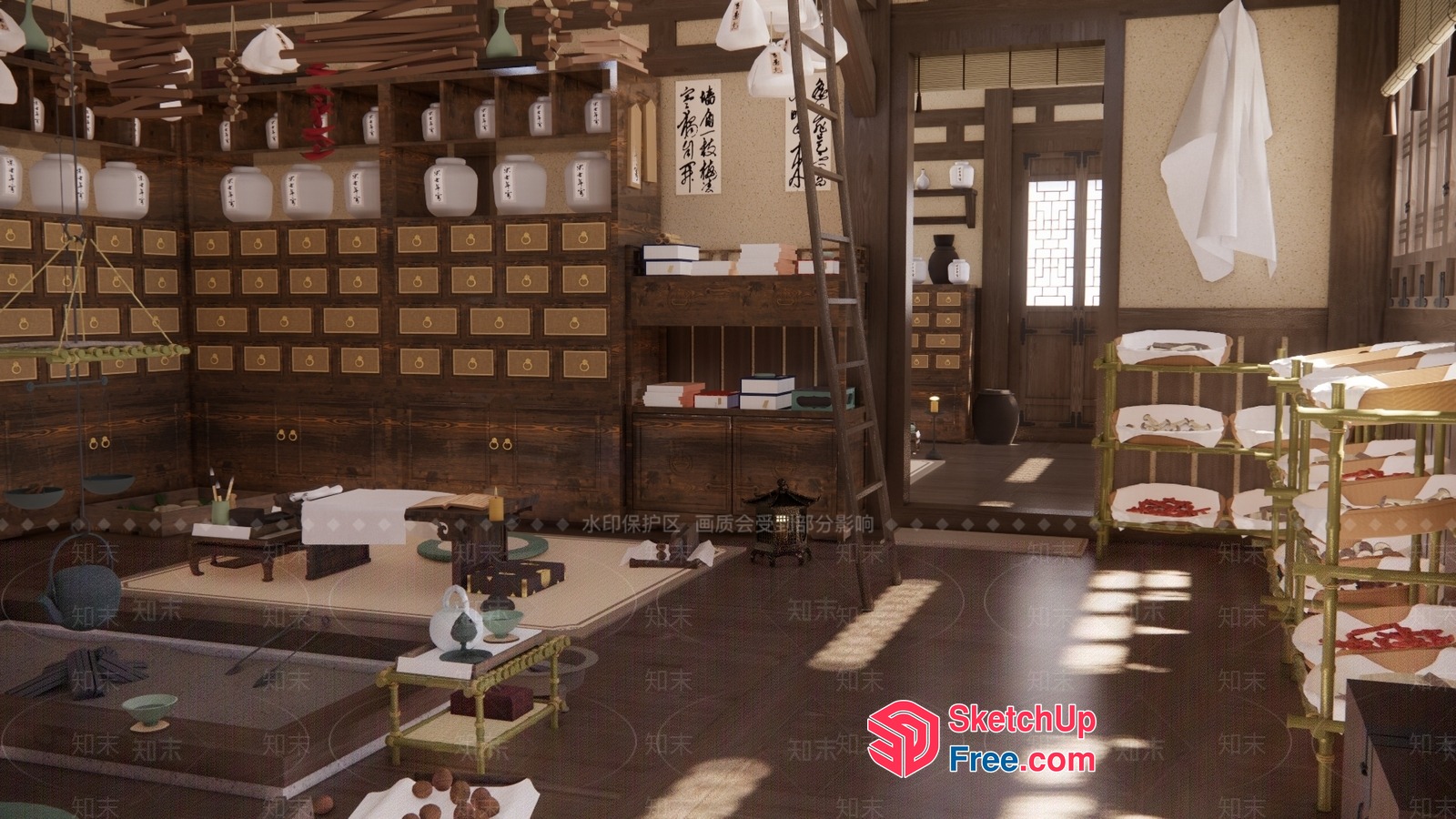 Traditional Japanese Interior With Ornate Decorations 3D SketchUp File