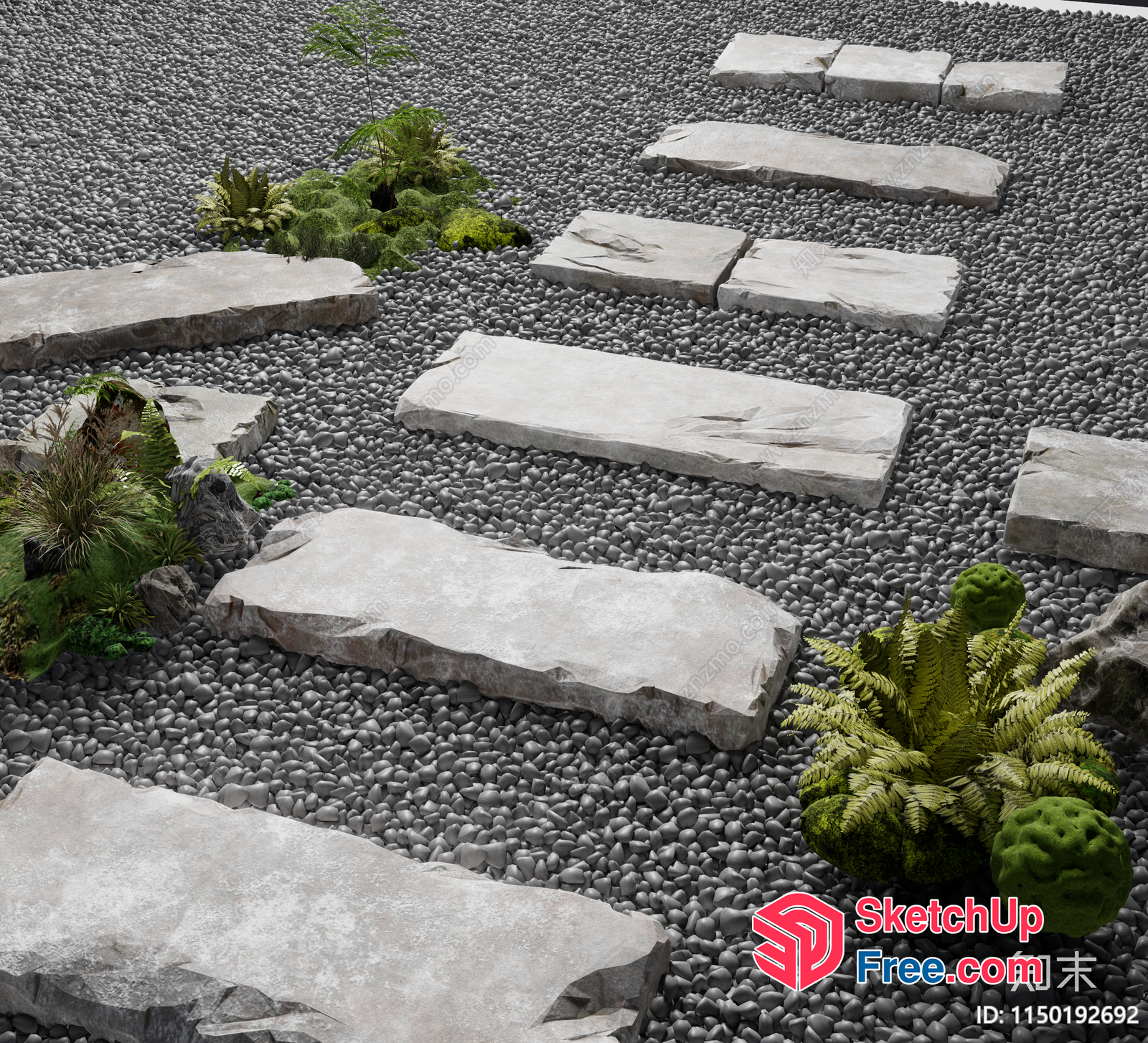 Serene Japanese Zen Garden Pathway 3D SketchUp File