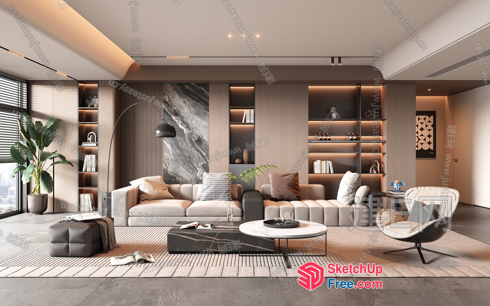 Modern Living Room With Neutral Color Scheme 3D SketchUp File
