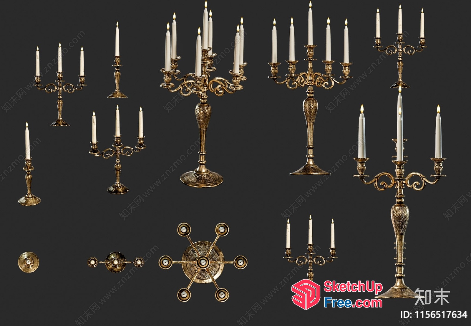 Ornate Antique Candle Holder Set 3D SketchUp File