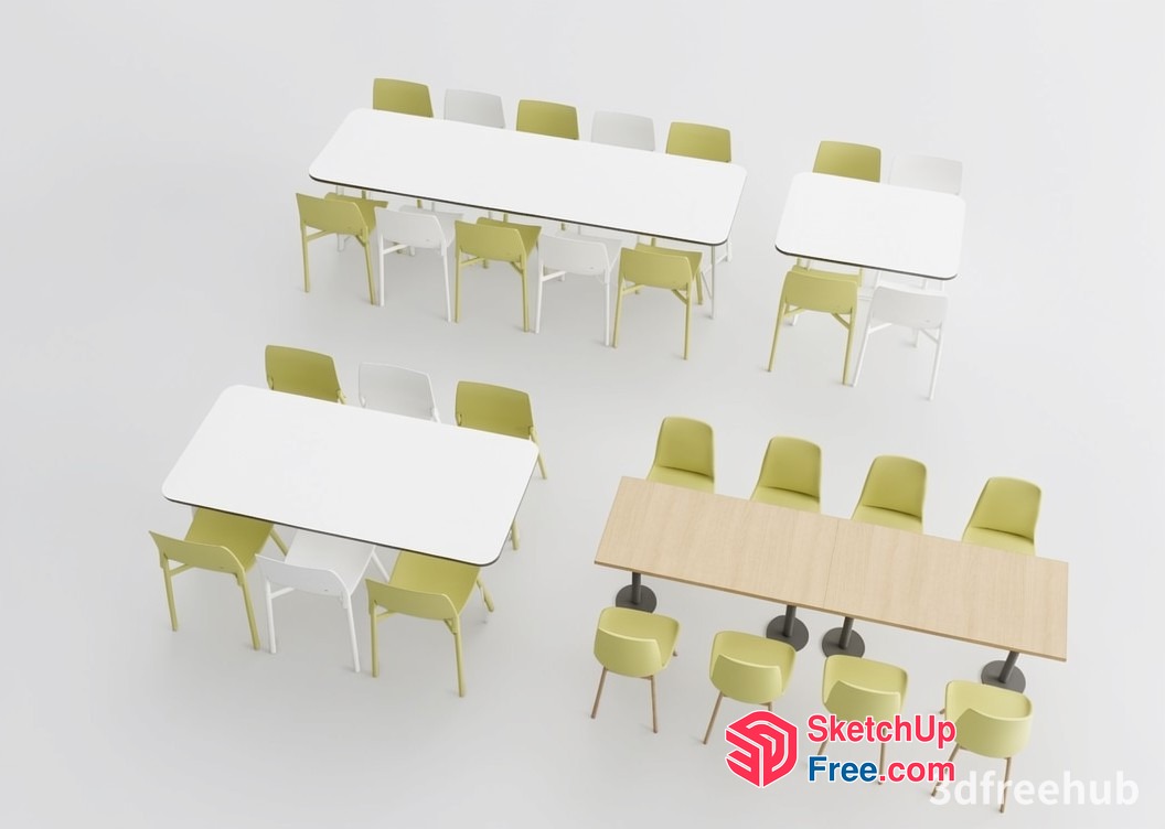 Modern Dining Table Sets With Green And White Chairs 3D SketchUp File