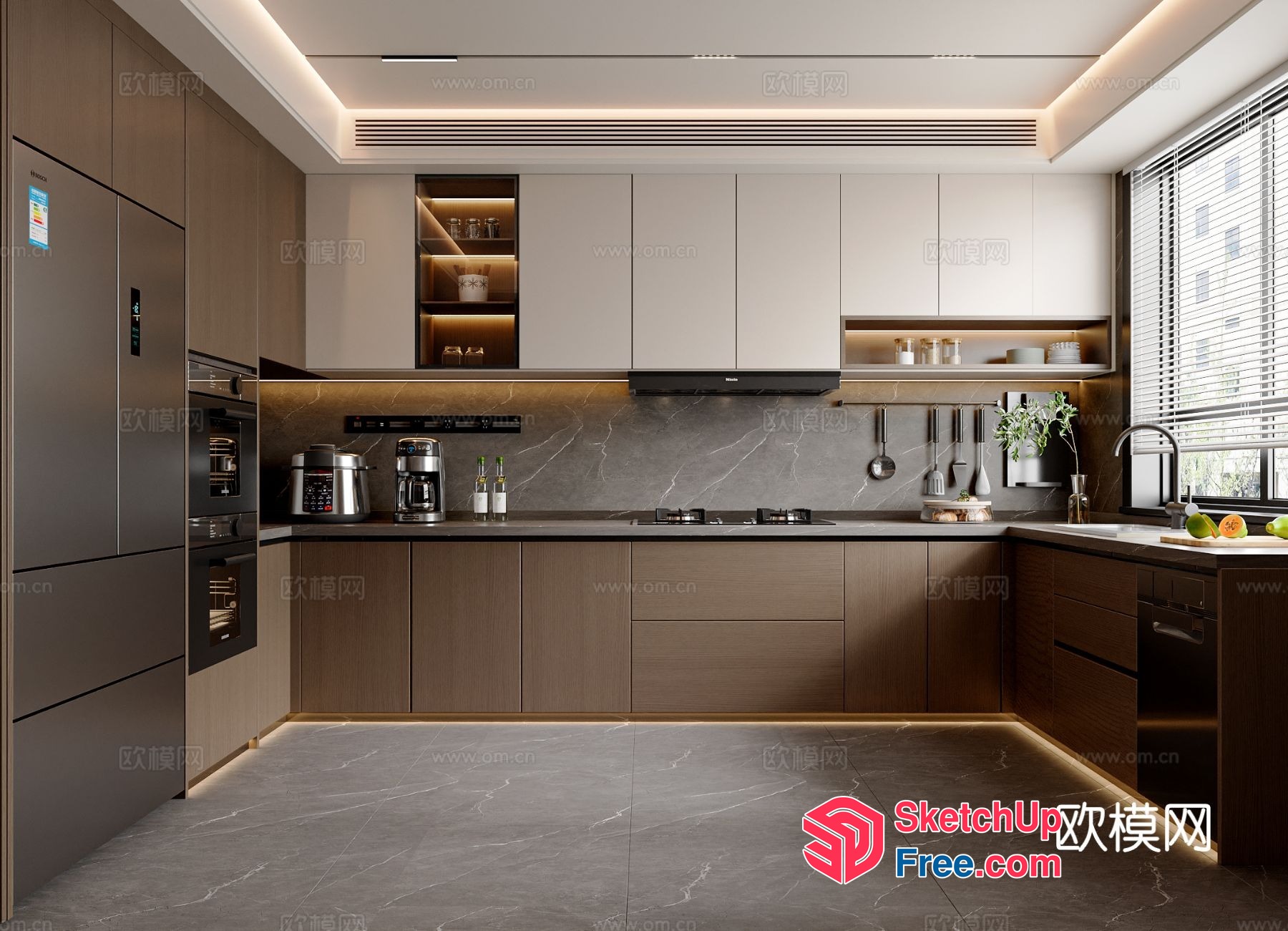Modern Kitchen Interior With Sleek Appliances And Marble Countertops 3D SketchUp File