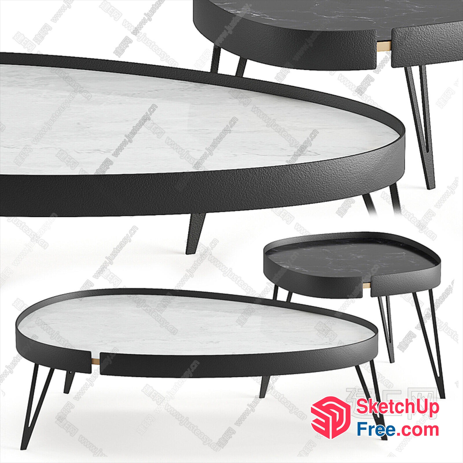 Modern Oval Coffee Table And Side Table Set 3D SketchUp File