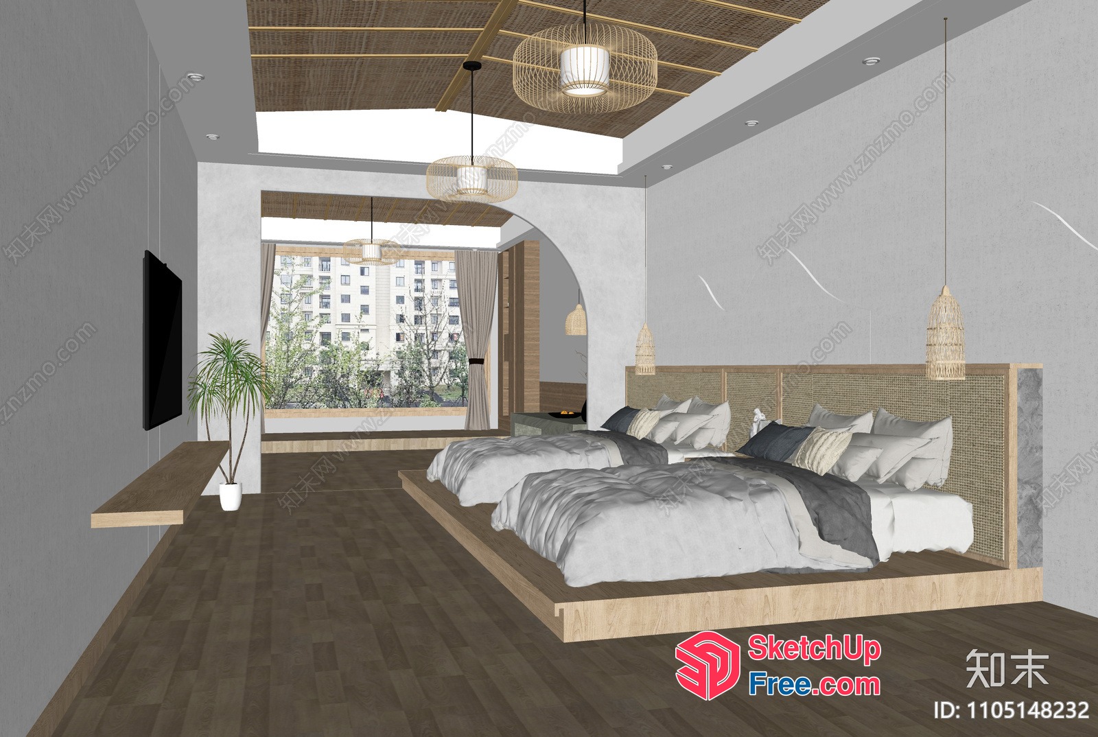 Modern Minimalist Bedroom Interior With Natural Elements 3D SketchUp File