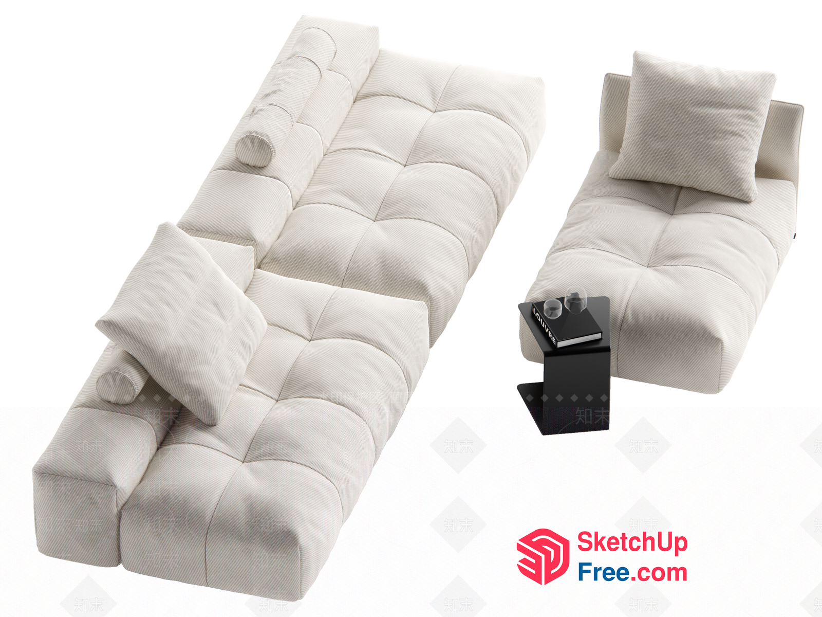 Modern Minimalist Creamy Style Sofa And Chair Set 3D SketchUp File