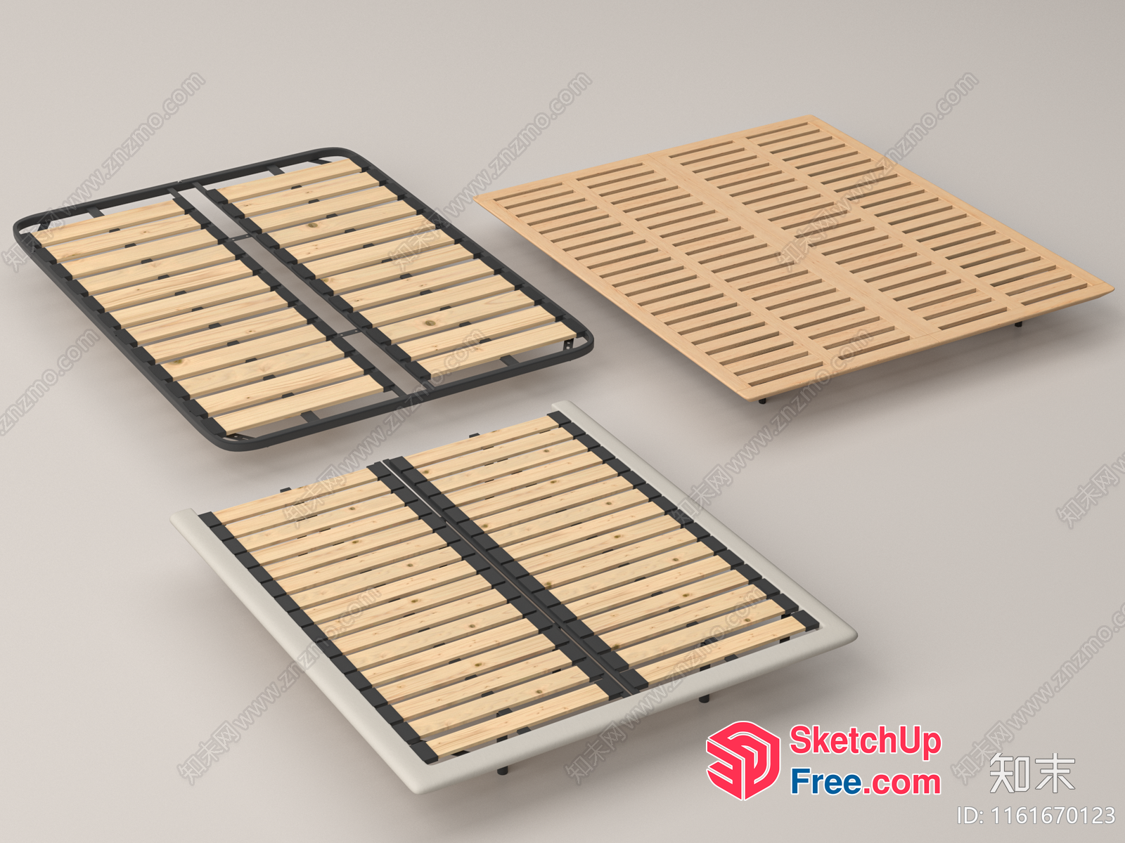 Three Wooden Slatted Bed Frames 3D SketchUp File