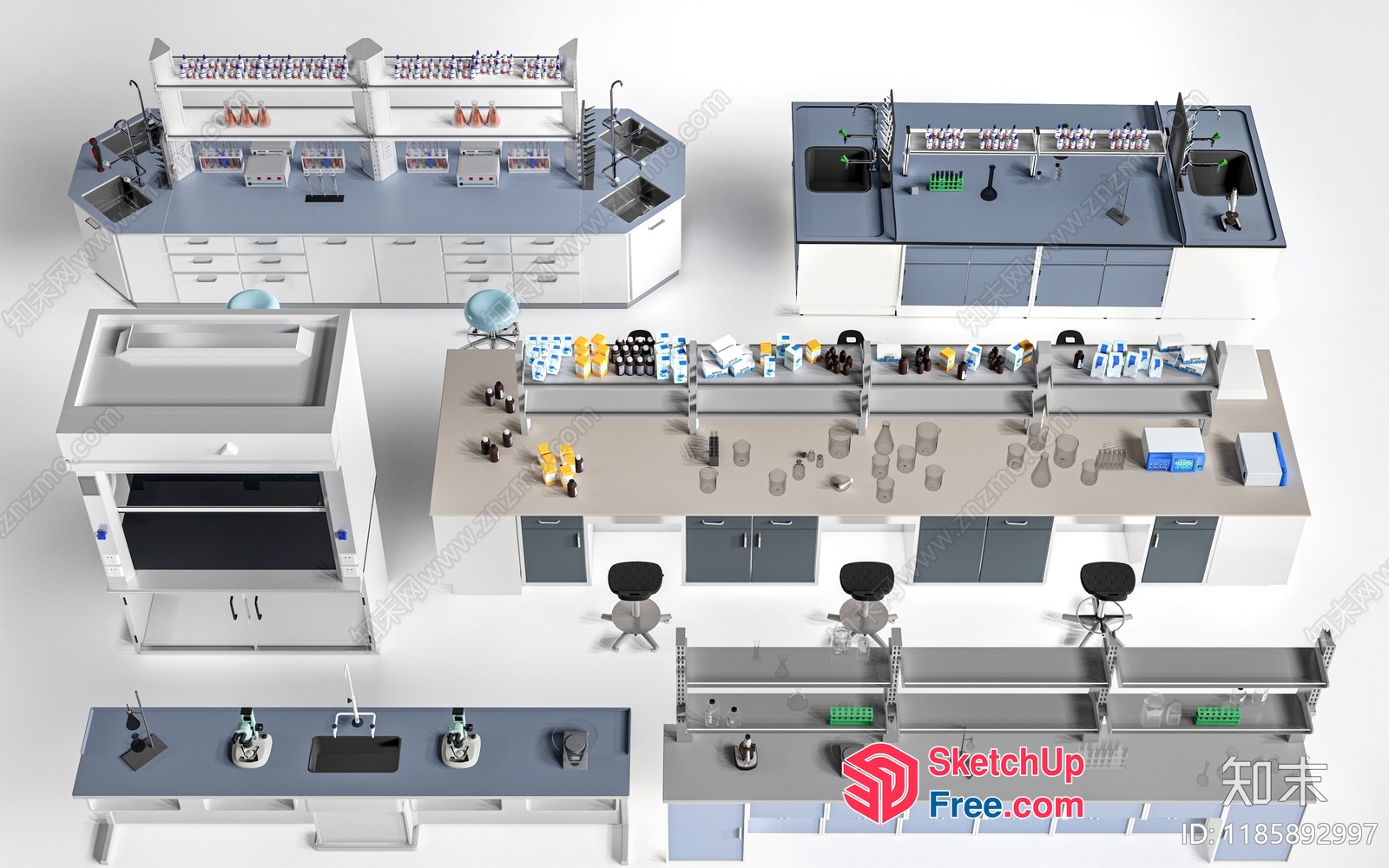 Modern Laboratory Furniture With Equipment 3D SketchUp File