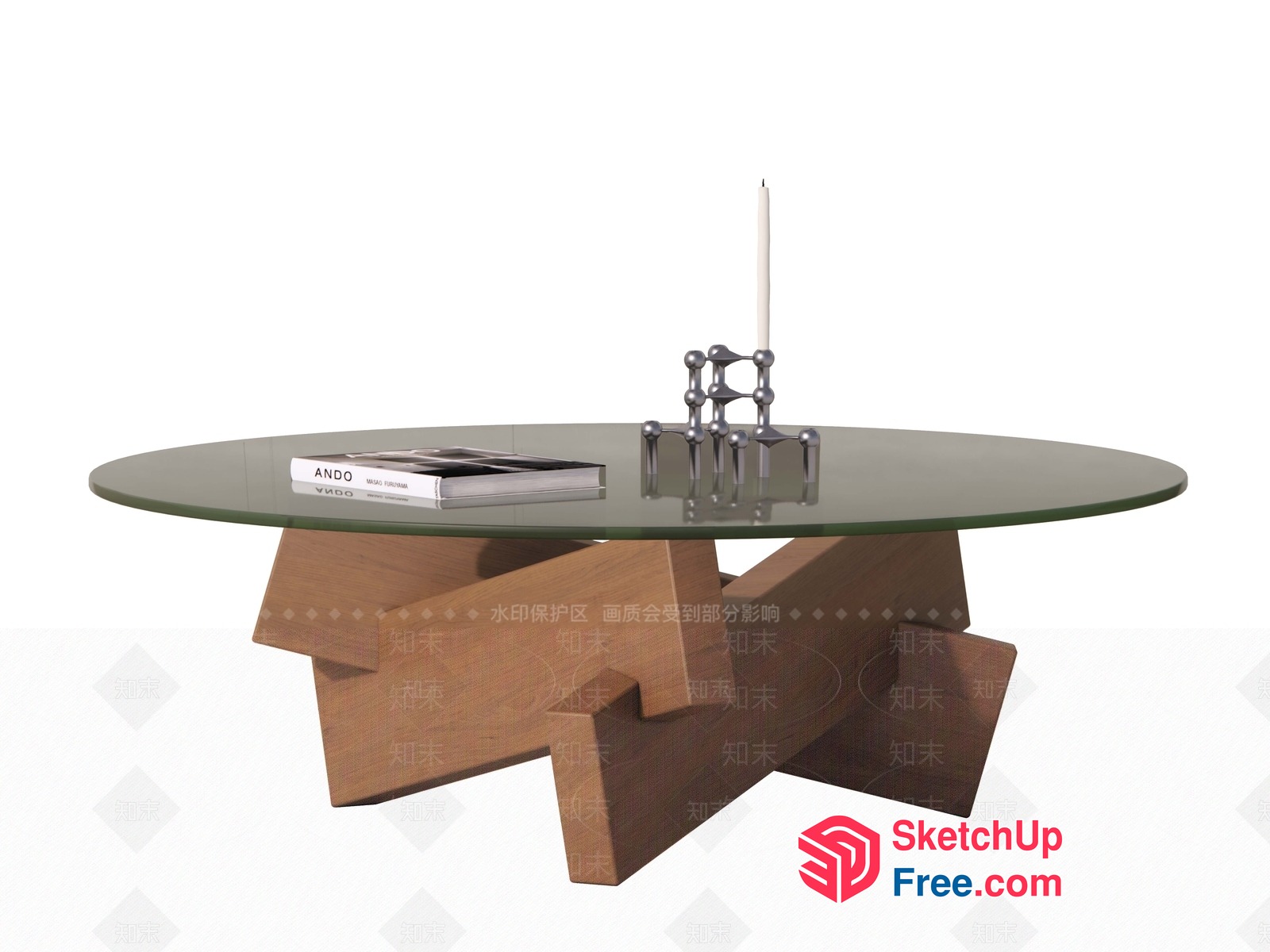 Modern Glass Top Coffee Table With Wooden Base 3D SketchUp File