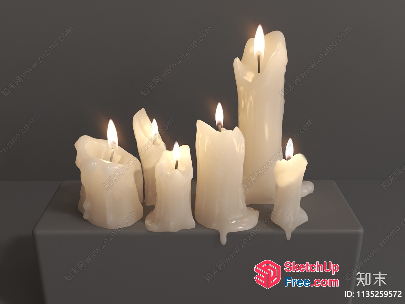 Collection Of White Candles On A Dark Grey Surface 3D SketchUp File