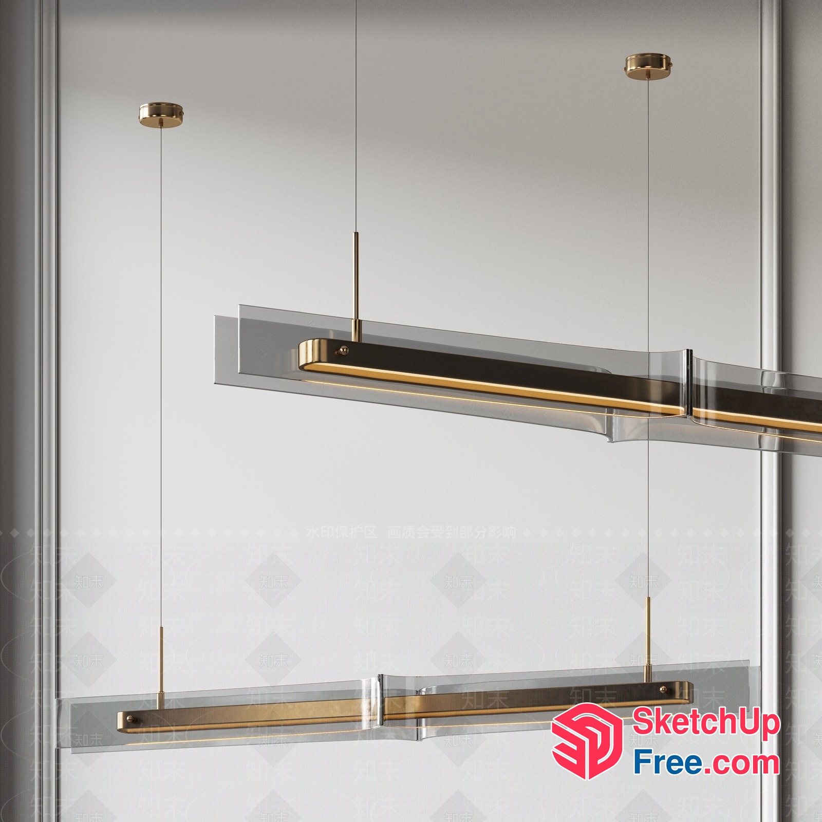 Elegant Hanging Light Fixture With Gold Accents 3D SketchUp File
