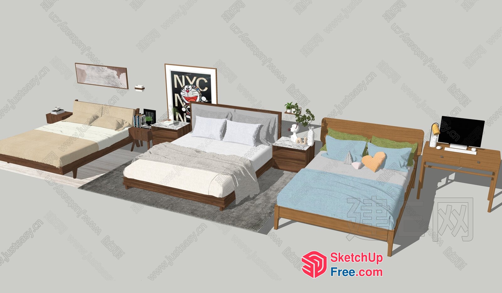 Modern Bedroom Furniture With Neutral Tones And Decor 3D SketchUp File