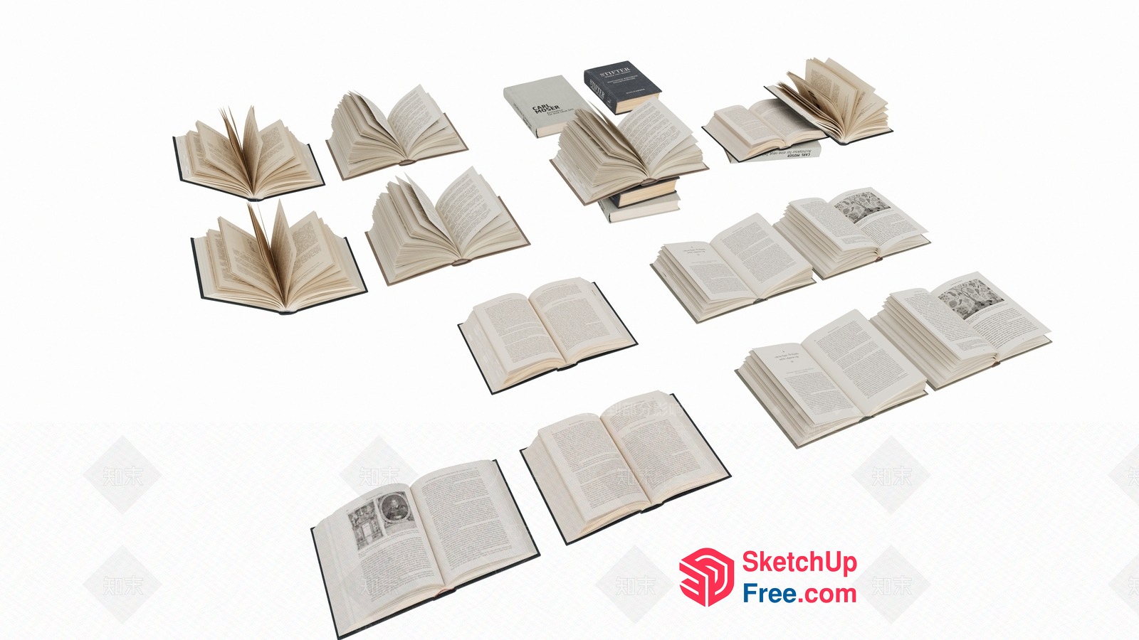 Multiple Opened Books In Various Arrangements 3D SketchUp File
