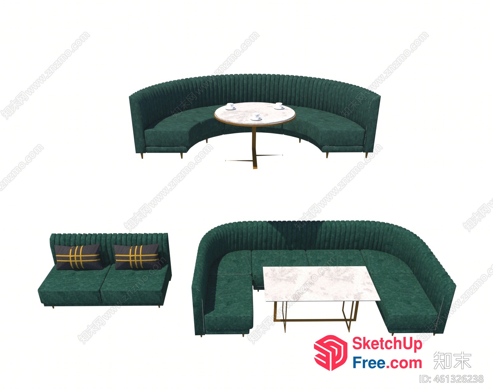 Modern Green Sofa With Marble Table 3D SketchUp File
