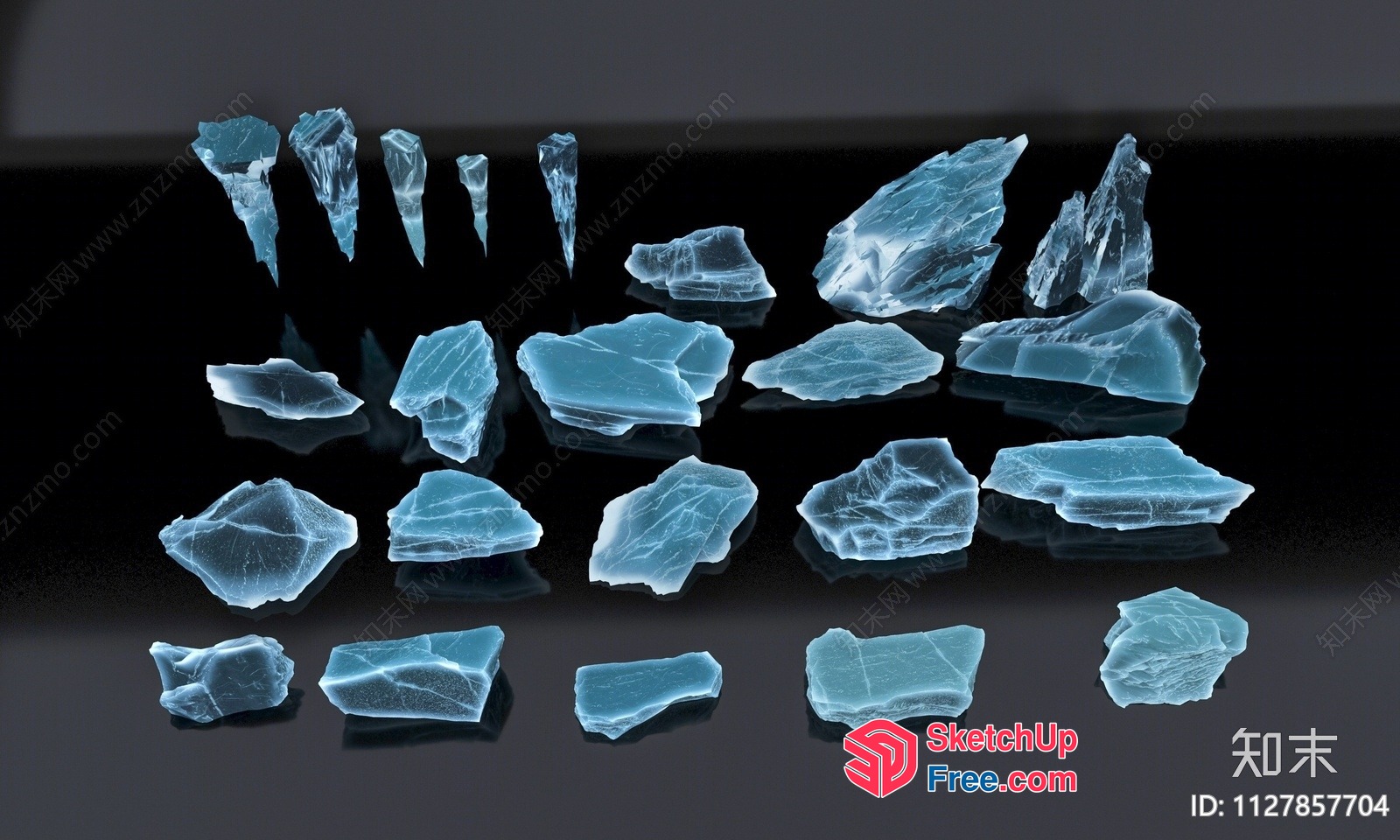 Blue Crystal Rocks On Black Background 3D SketchUp File
