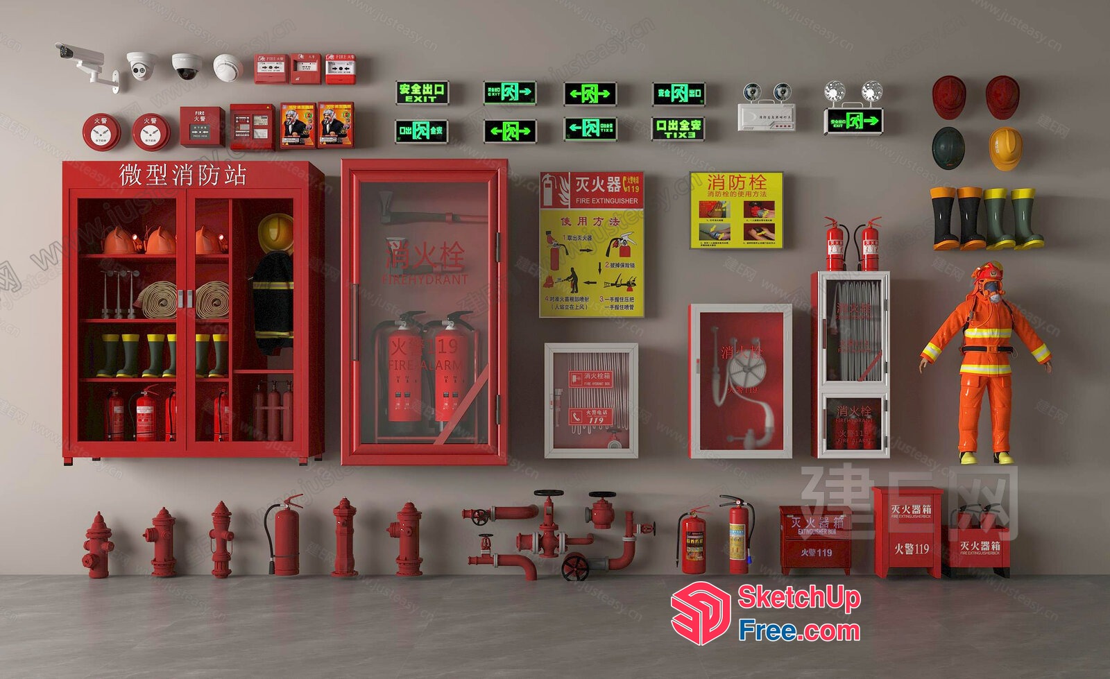 Fire Safety Equipment Collection 3D SketchUp File