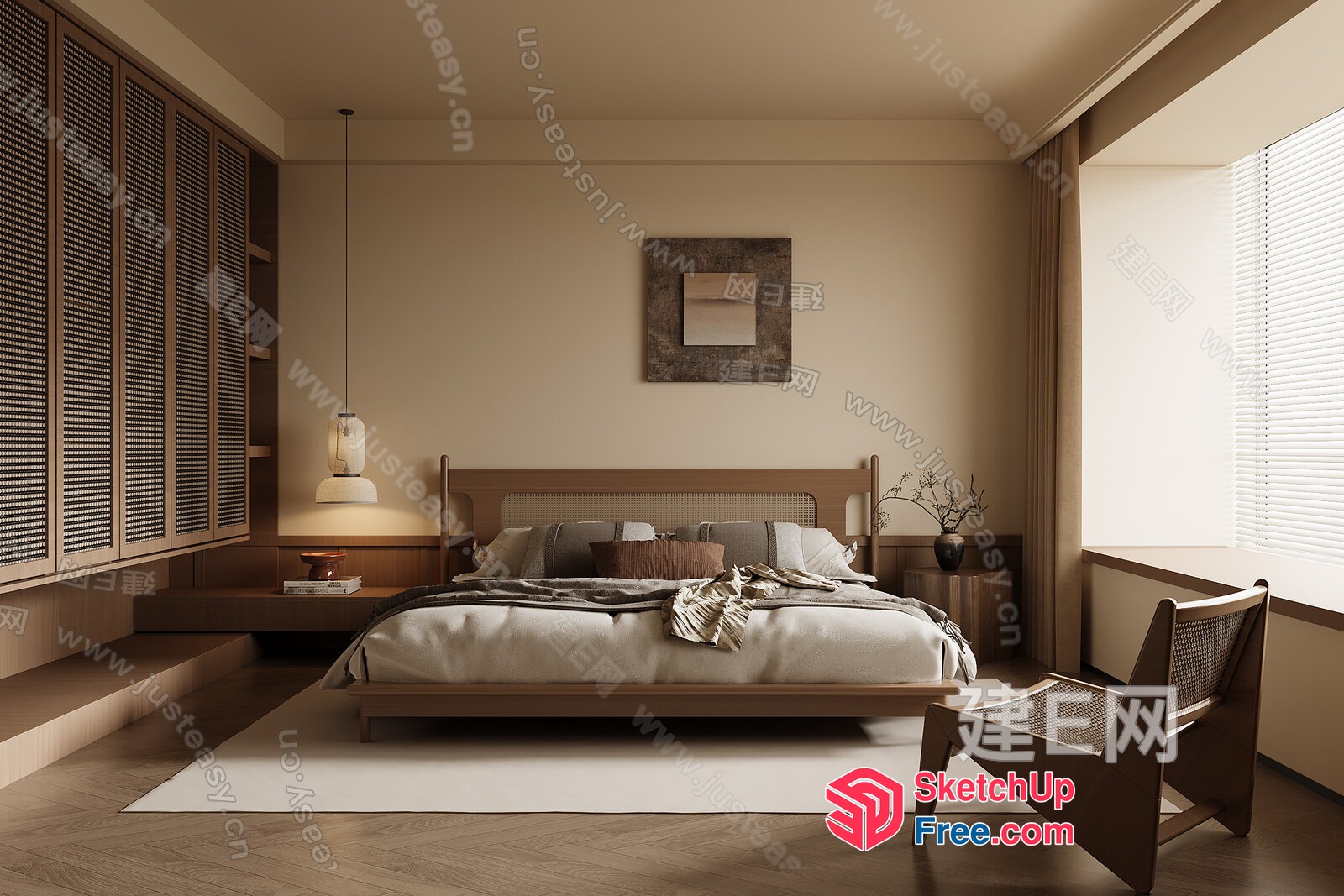 Minimalist Japanese Style Bedroom With Natural Light 3D SketchUp File