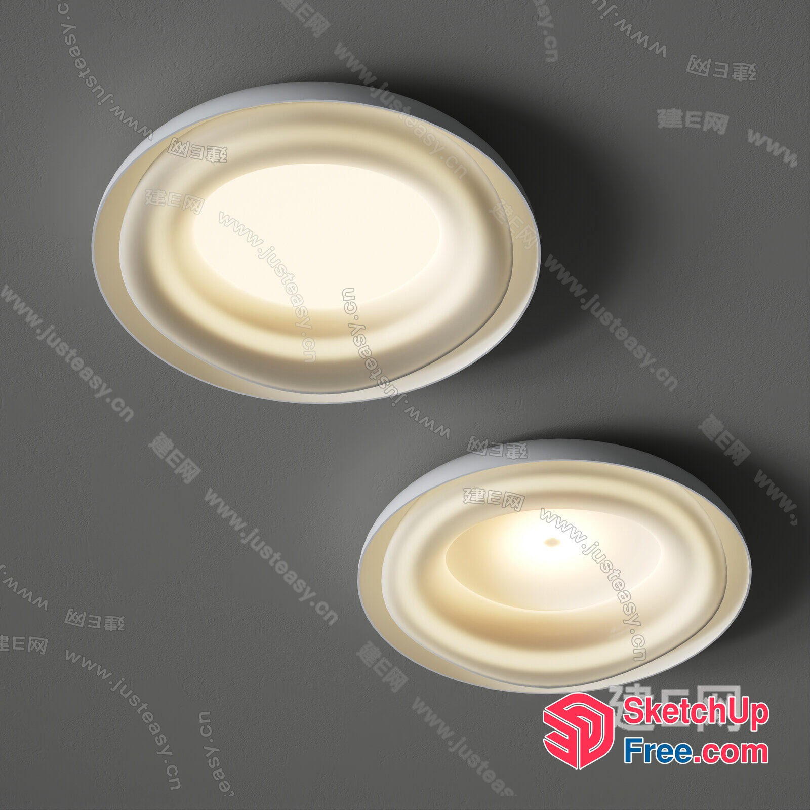 Two Oval White Ceiling Lights 3D SketchUp File