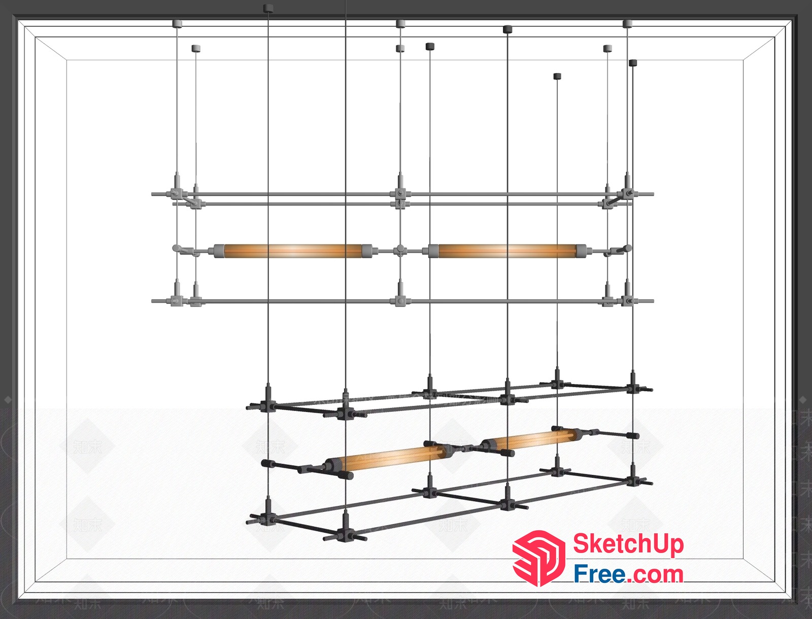 Suspended Wooden Light Fixtures In Industrial Style 3D SketchUp File