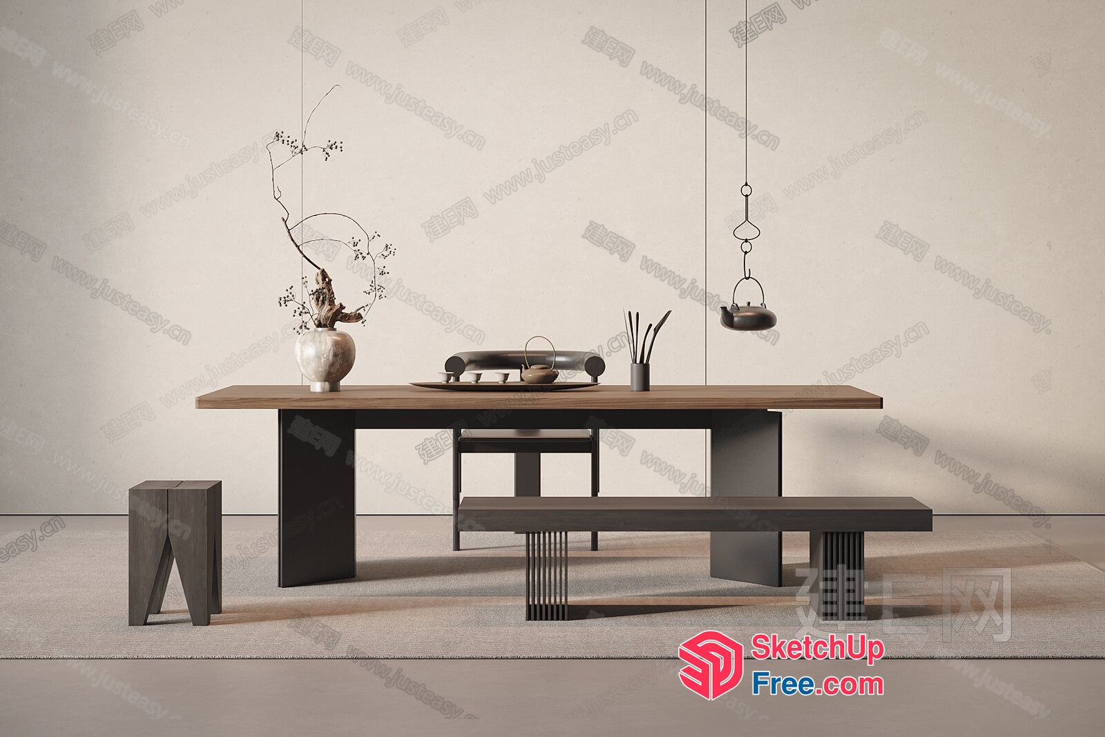 Modern Japanese-Inspired Dining Room With Minimalist Furniture 3D SketchUp File