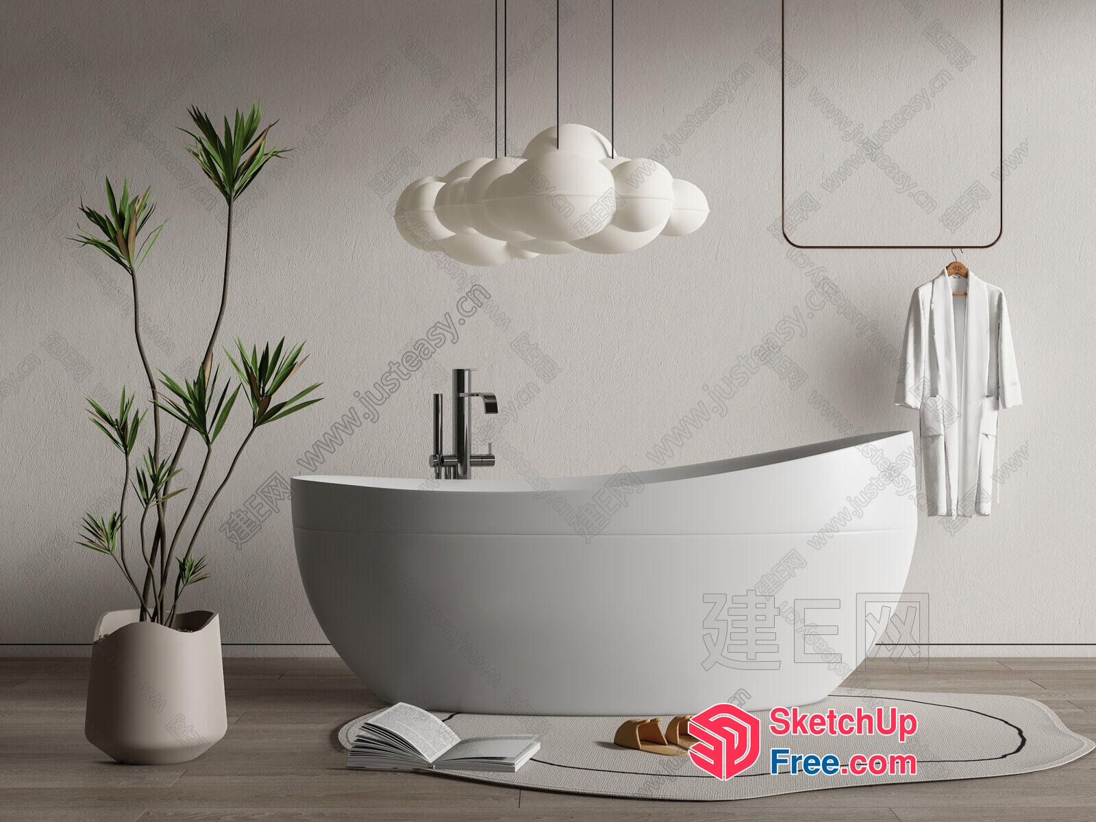 Modern Bathroom With Cloud Light Fixture And Bathtub 3D SketchUp File