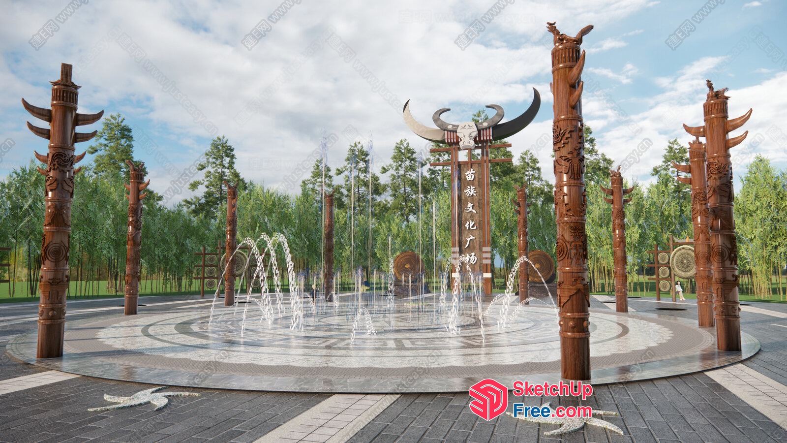 Traditional Asian Pillars And Water Features 3D SketchUp File