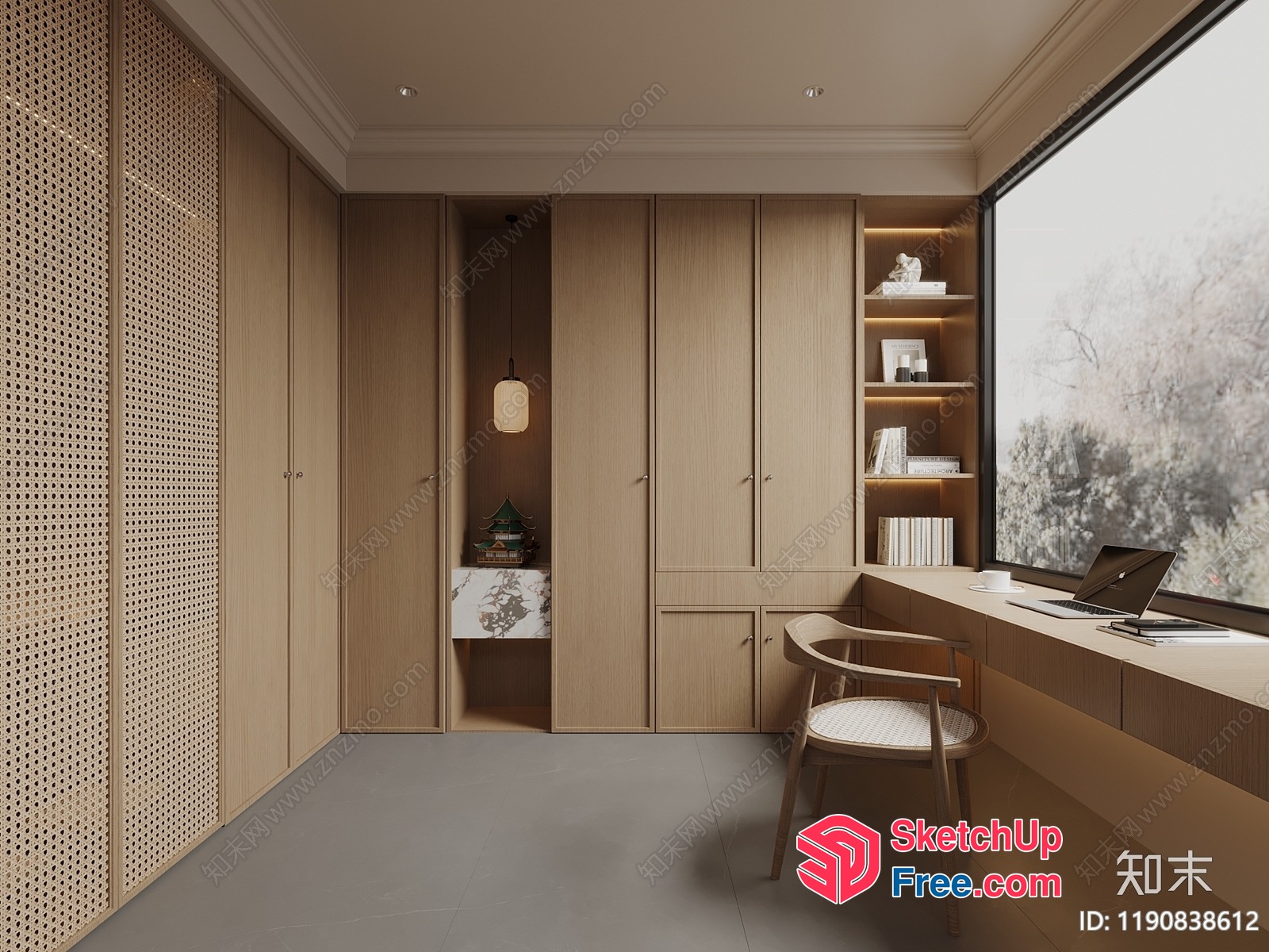 Minimalist Japanese-Style Study Room With Natural Light 3D SketchUp File