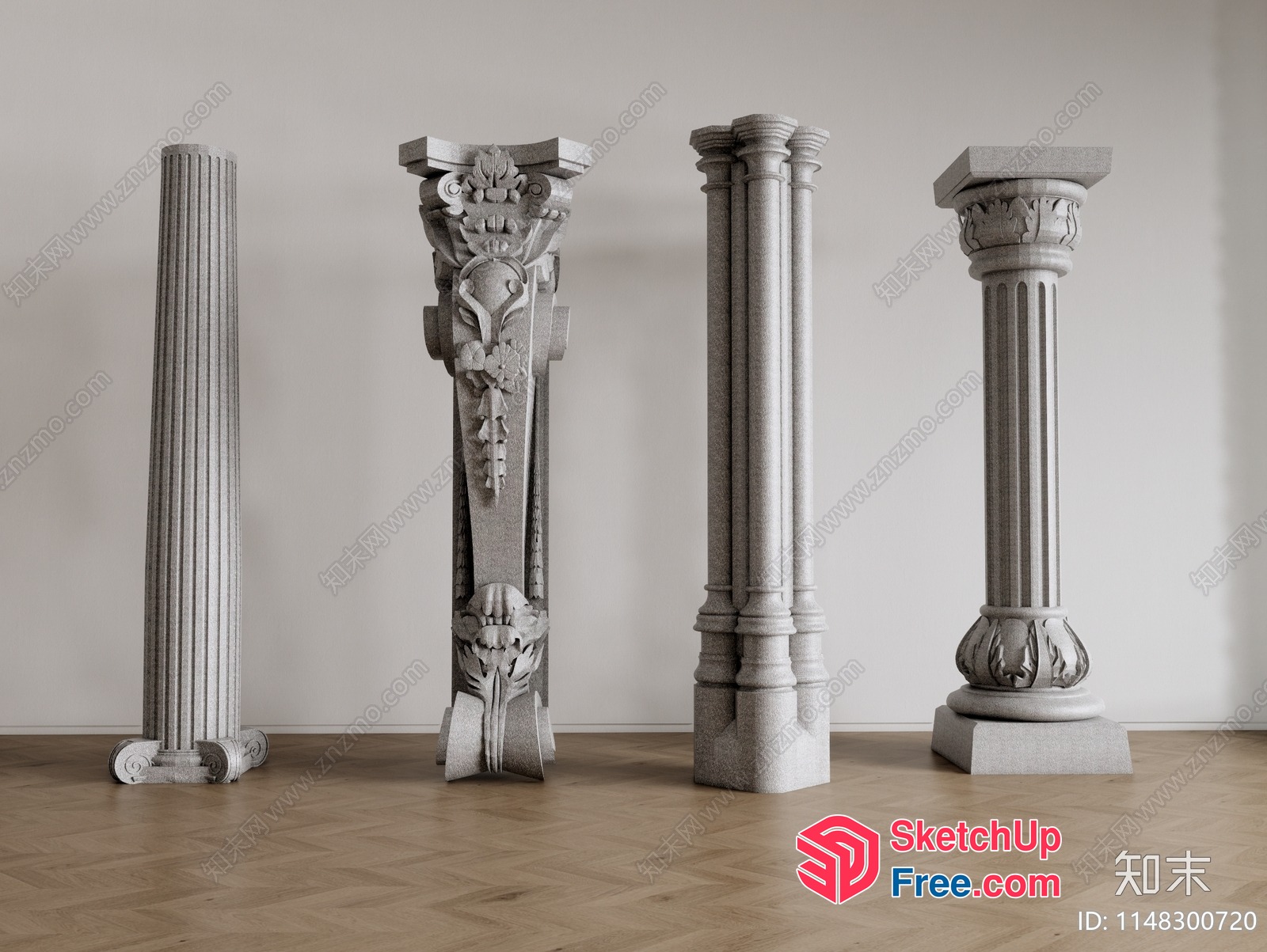 Ornate Pillars In Classical Architecture Style 3D SketchUp File