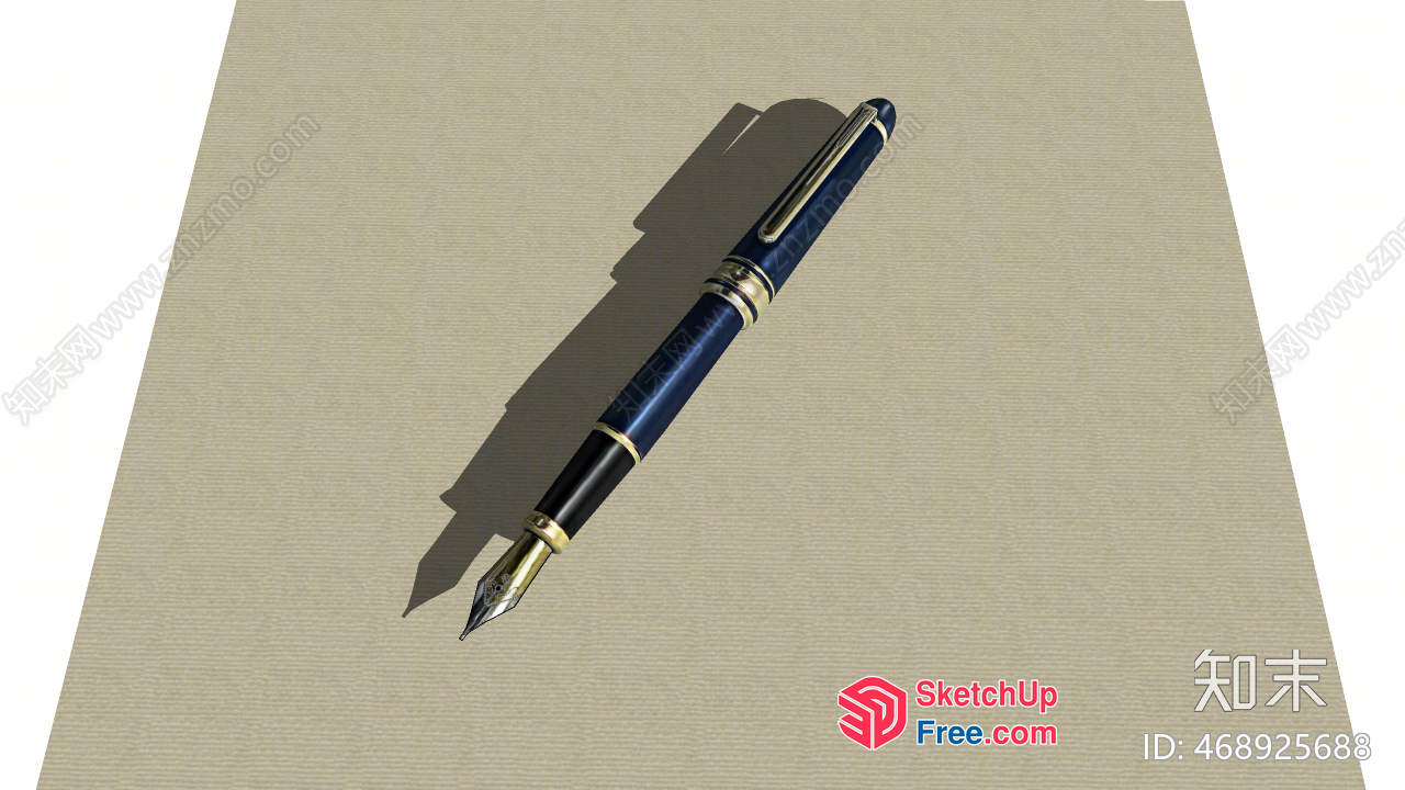 Elegant Fountain Pen On Textured Paper 3D SketchUp File