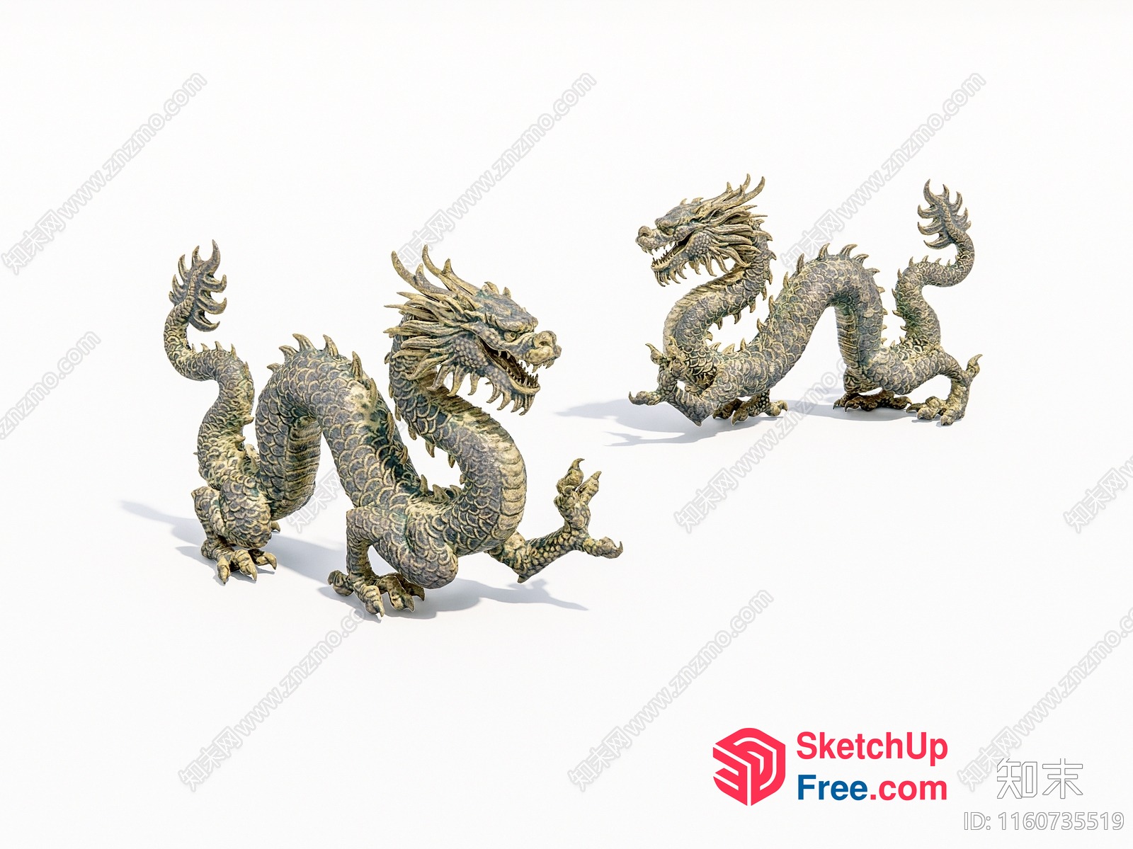Asian Dragon Statues On White Background 3D SketchUp File