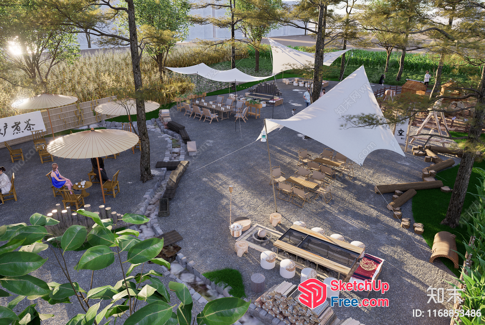 Outdoor Dining Area With Unique Decorations And Seating Options 3D SketchUp File