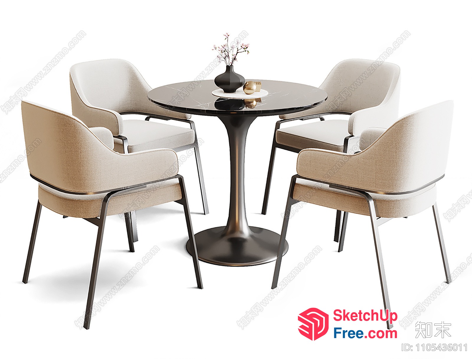 Modern Round Dining Table With Beige Chairs 3D SketchUp File
