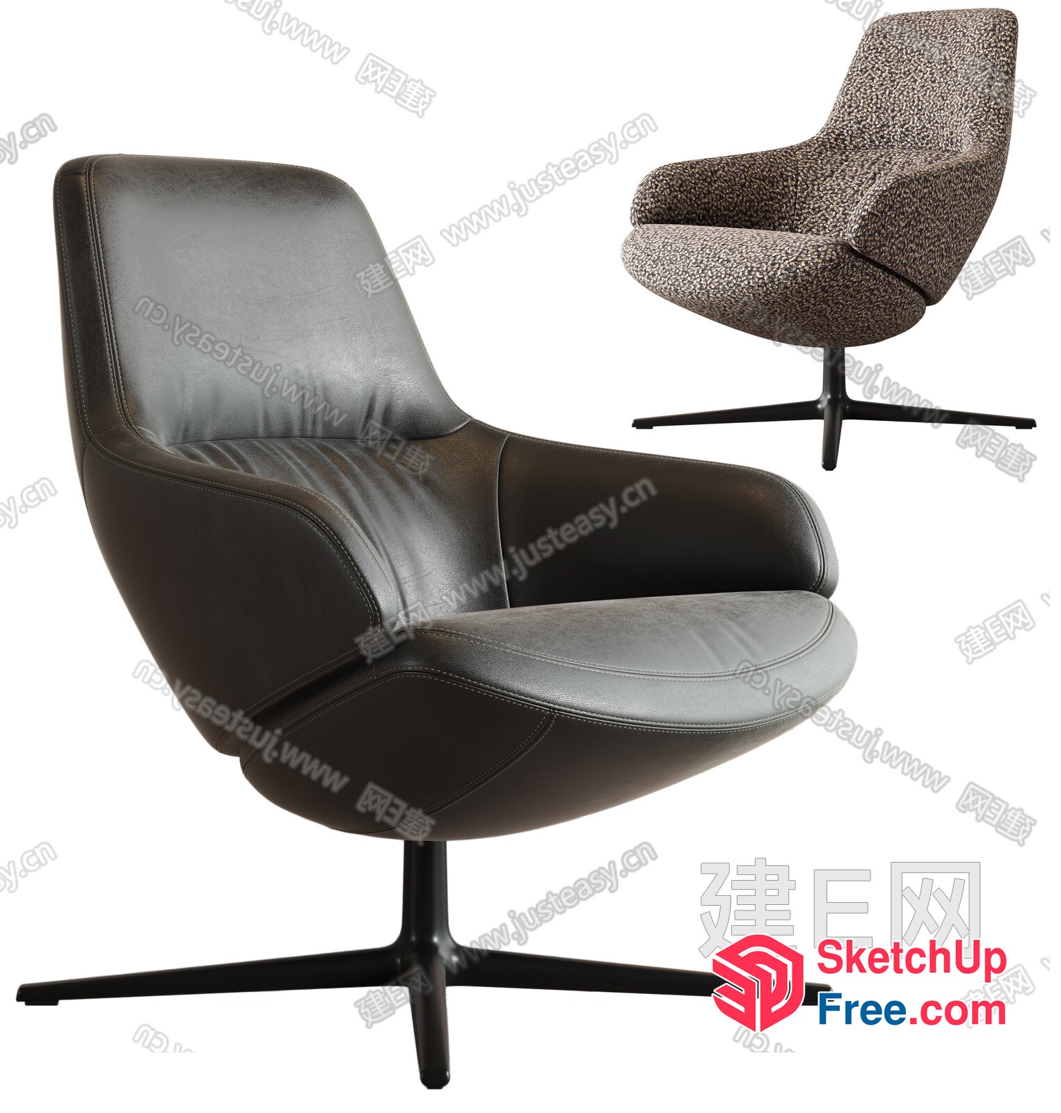 Modern Swivel Chairs With Leather And Fabric Upholstery 3D SketchUp File
