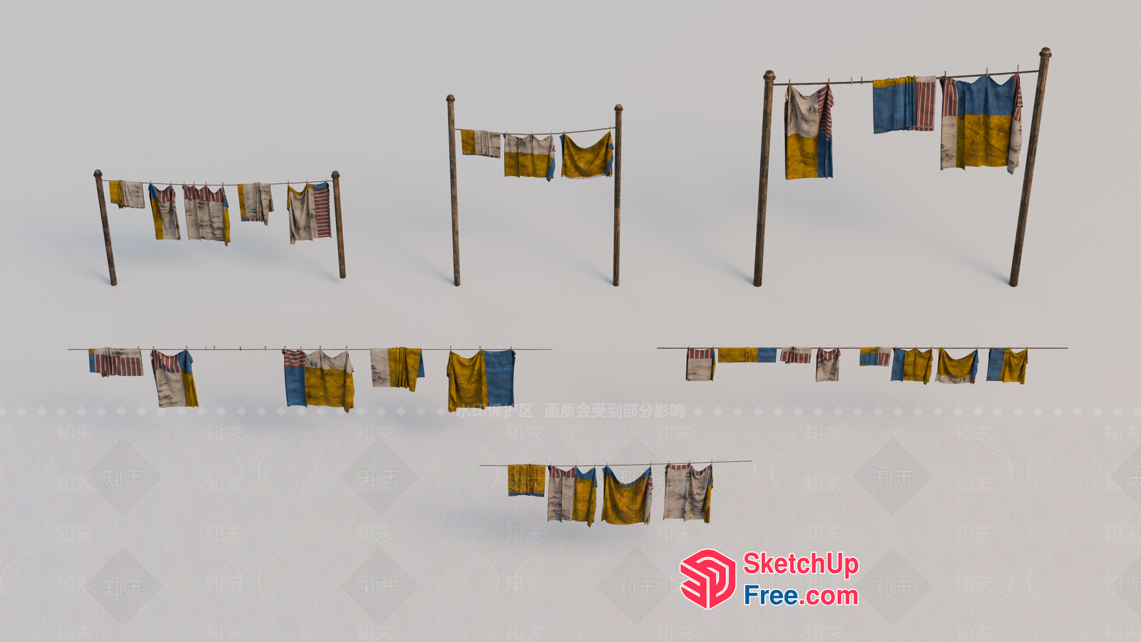 Antique Clothesline With Drying Laundry 3D SketchUp File