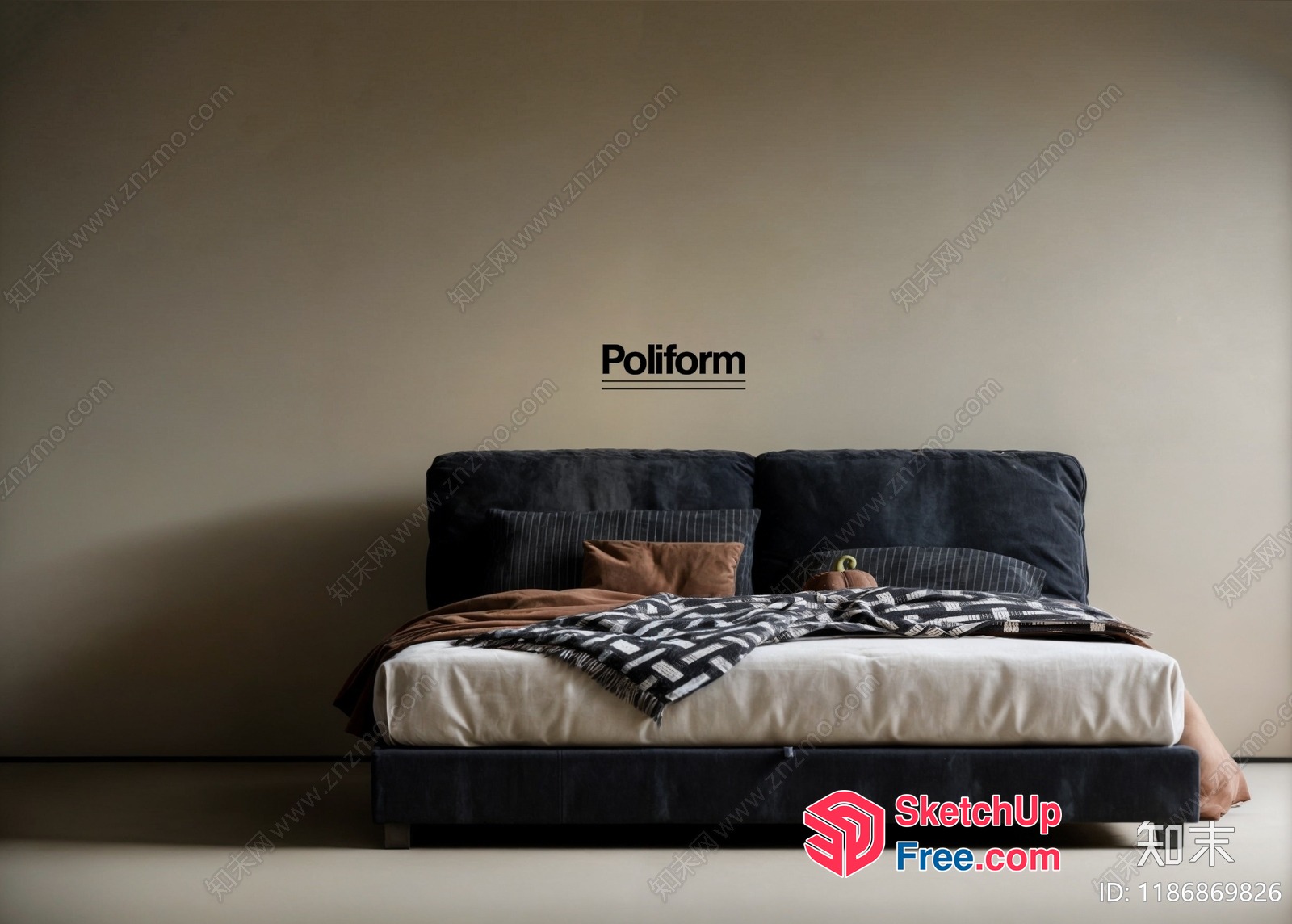 Poliform Modern Minimalist Bed And Pillows 3D SketchUp File
